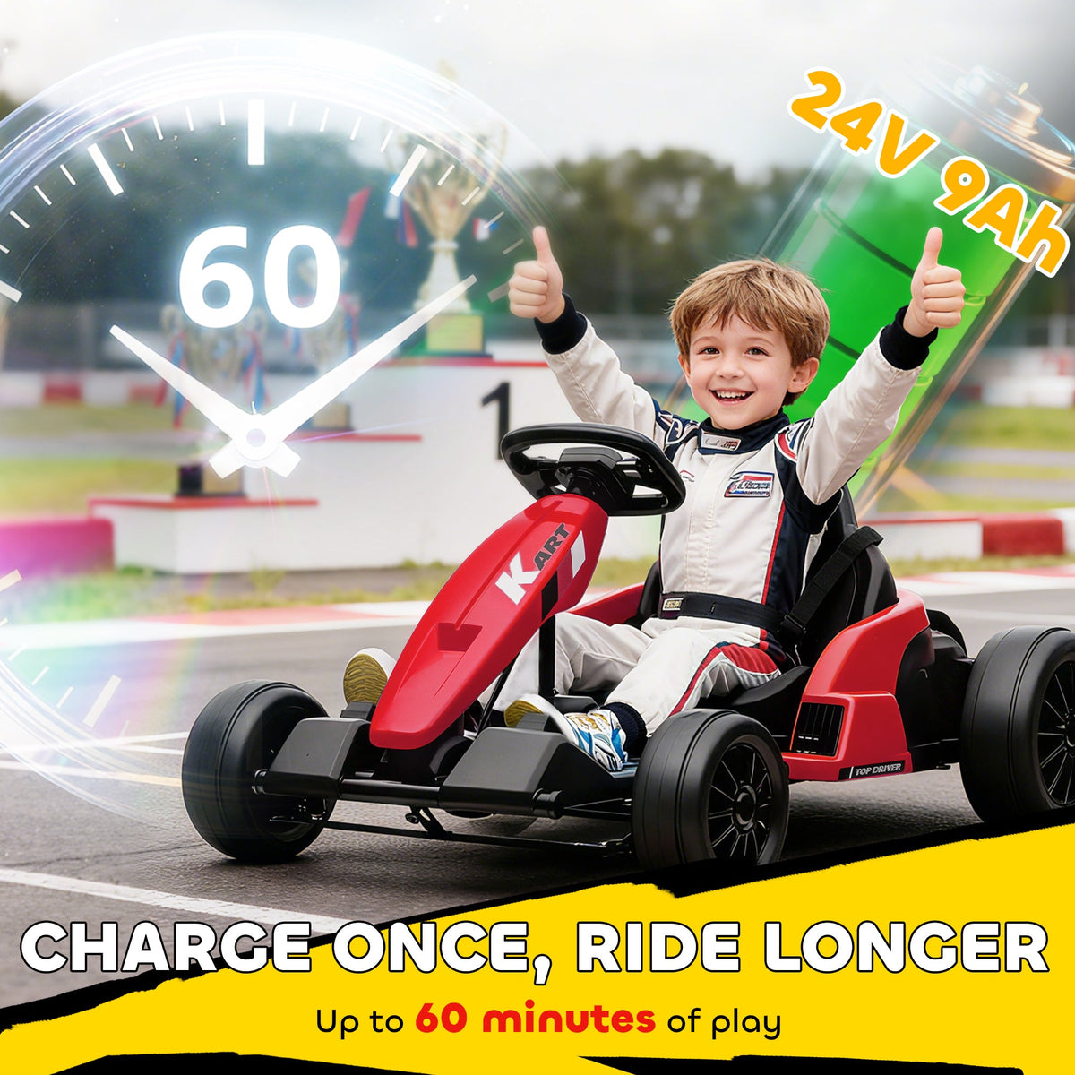 24V Electric Go Kart with Dual 150W Motors, Adjustable Seat & 11.2MPH High Speed, Slow Start, 5-Point Harness, Blue