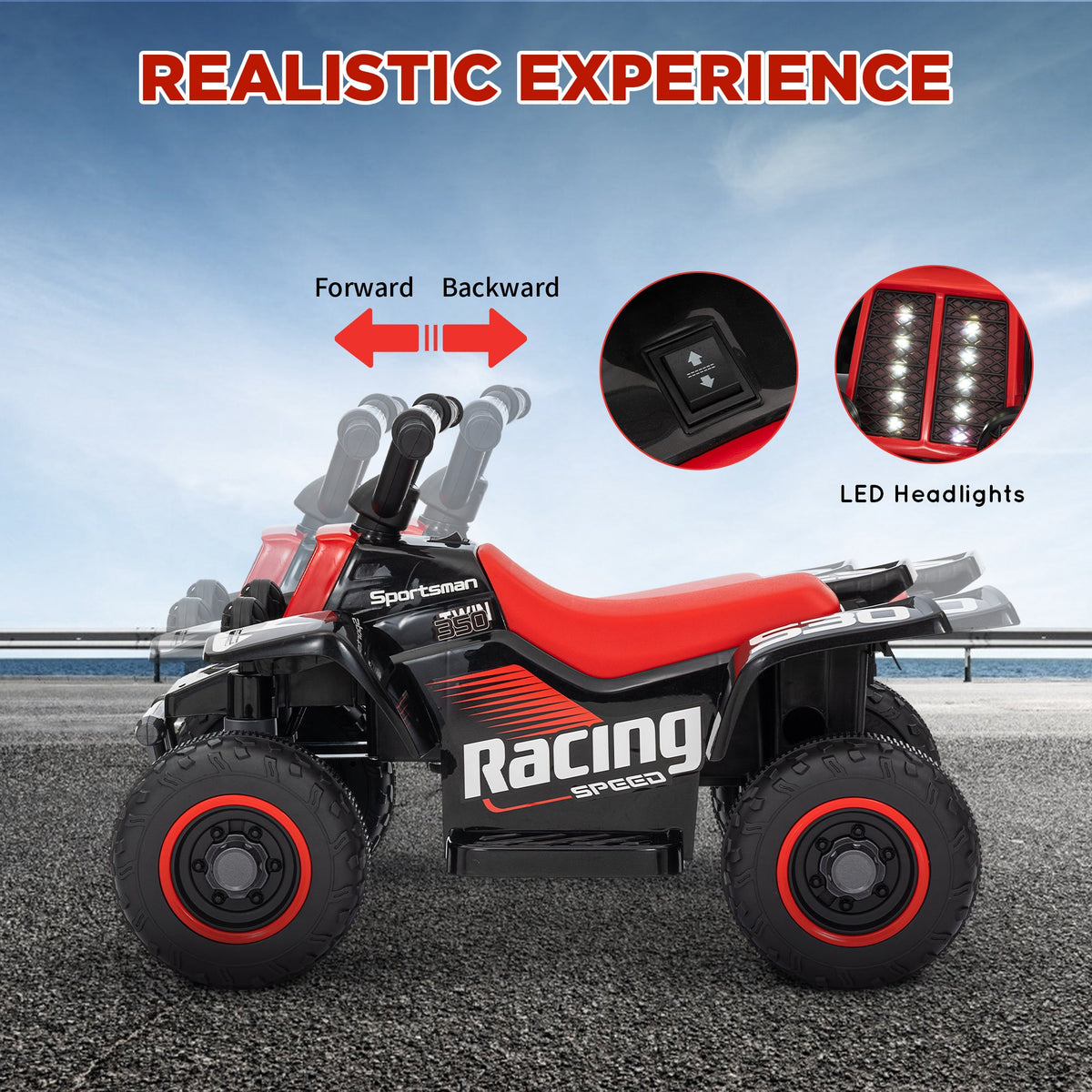 6V Kids ATV Quad, 4 Wheeler Battery Powered Electric Ride on Car w/ Lights, Forward Backward, Black