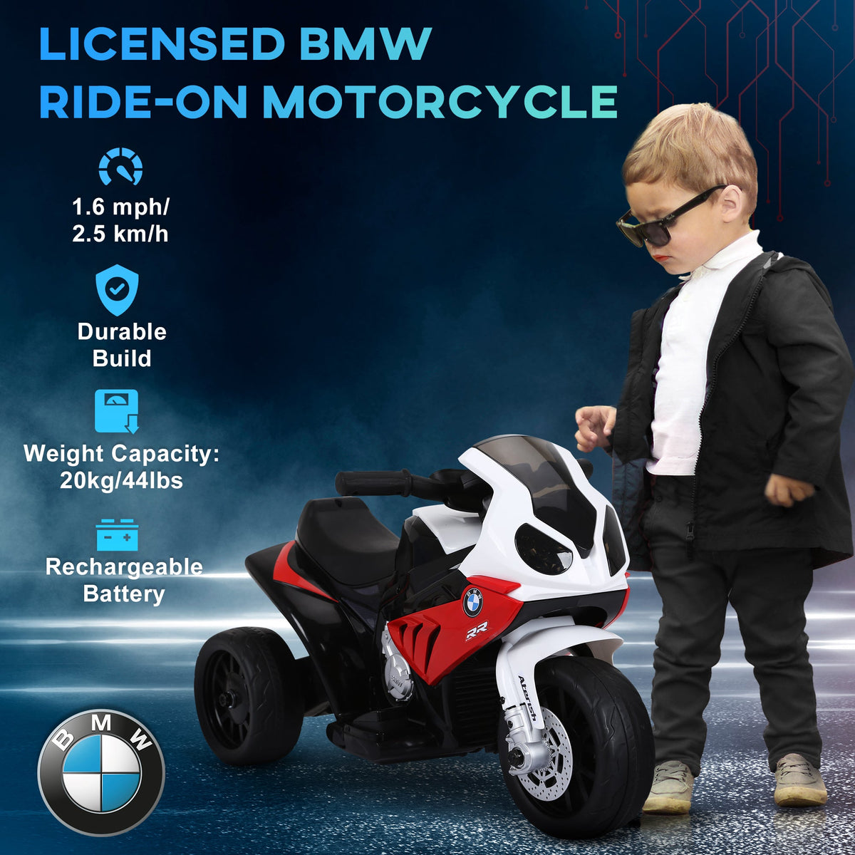 Kids Motorcycle, 6V Battery Powered Toddler Motorcycle with Headlight, Music, 3 Wheels Electric Motorcycle for Kids, Licensed BMW, Gift for Boys & Girls -Black