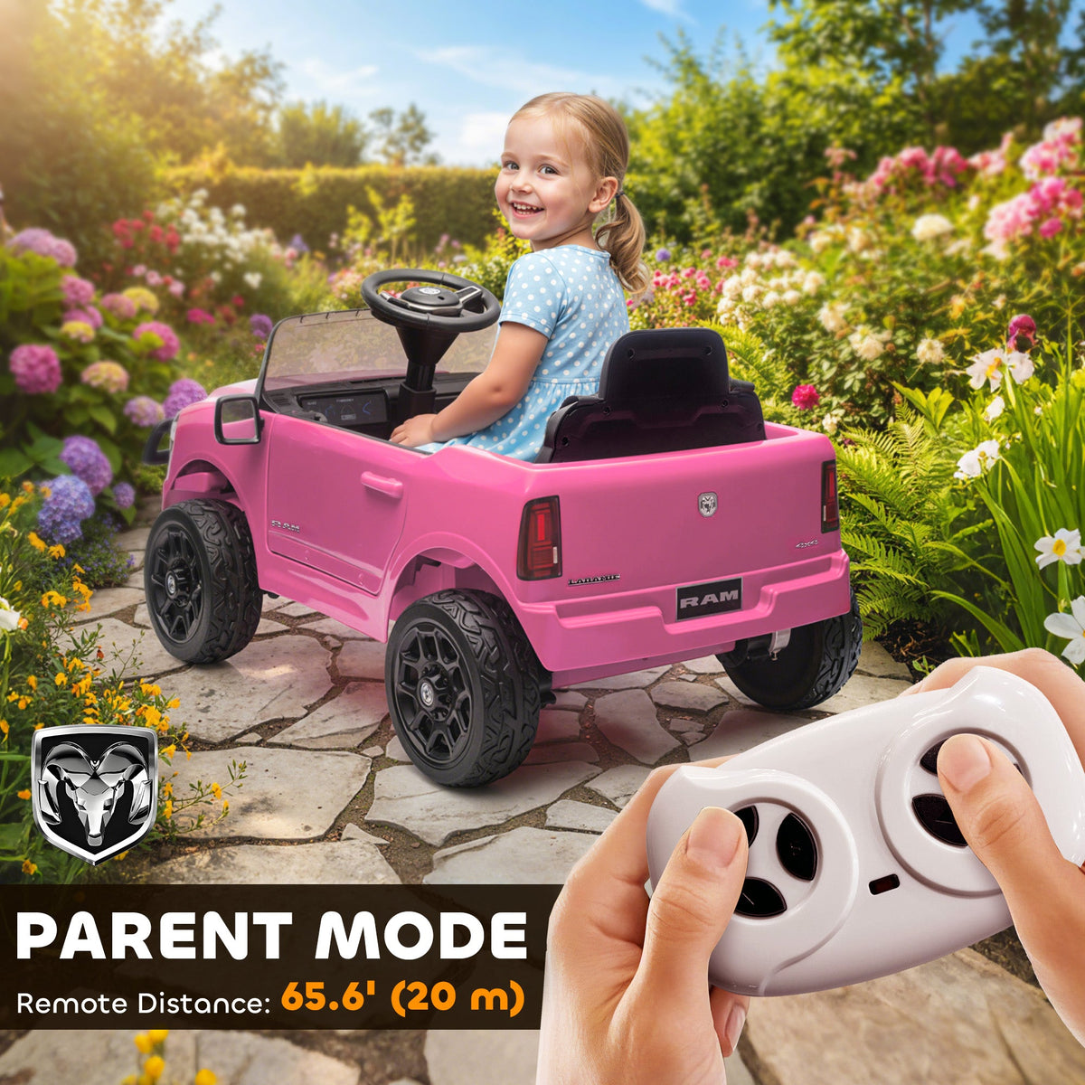 12V Ride on Car, Licensed Dodge RAM 3500 Electric Vehicle with Remote Control, Suspension for 3-5 Years, Black