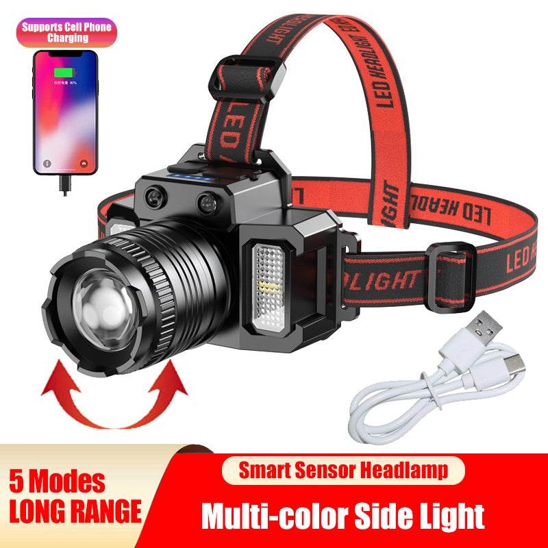 LED Tactical Headlamp Head Torch USB Rechargeable Motion Sensor Flashlight Head