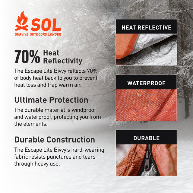 SOL Emergency Bivvy w/ Rescue Whistle & Tinder Cord