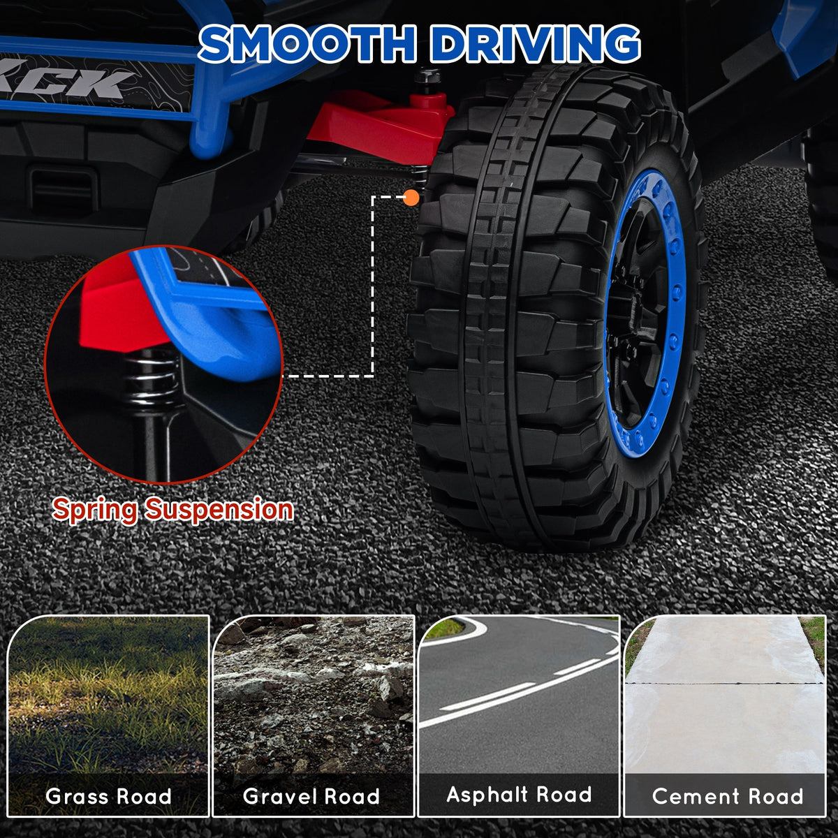 2 Seater 24V 7AH Ride on Truck, Electric Car for Kids w/ Spring Suspension, Remote Lights, Horn, Music, Blue