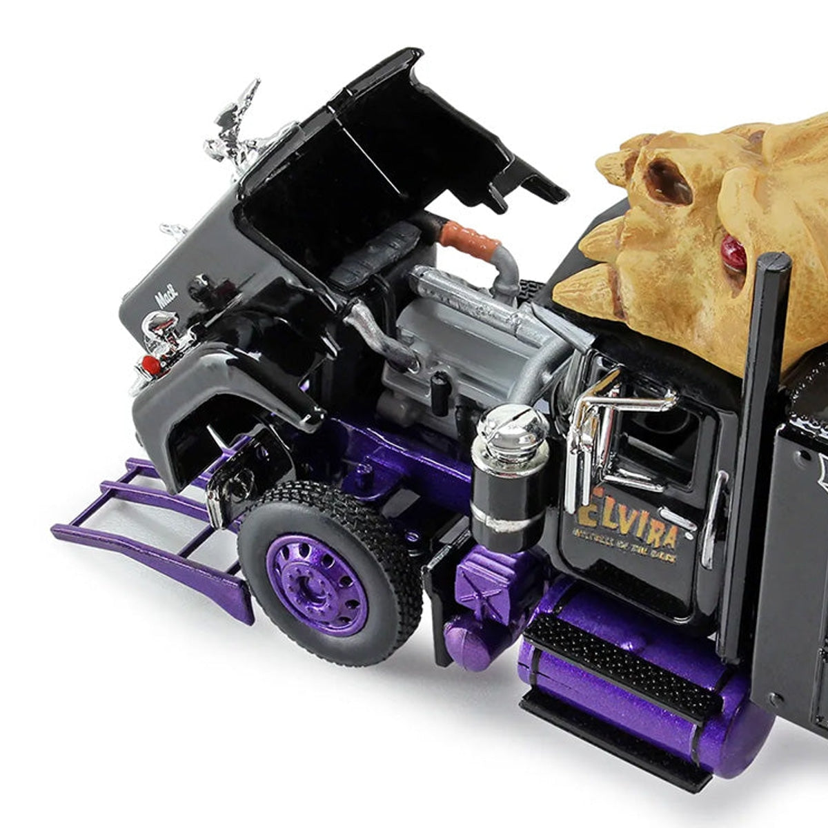 Elvira Mistress of the Dark Mack Super Liner with Flattop Sleeper and 40 Vintage Trailer