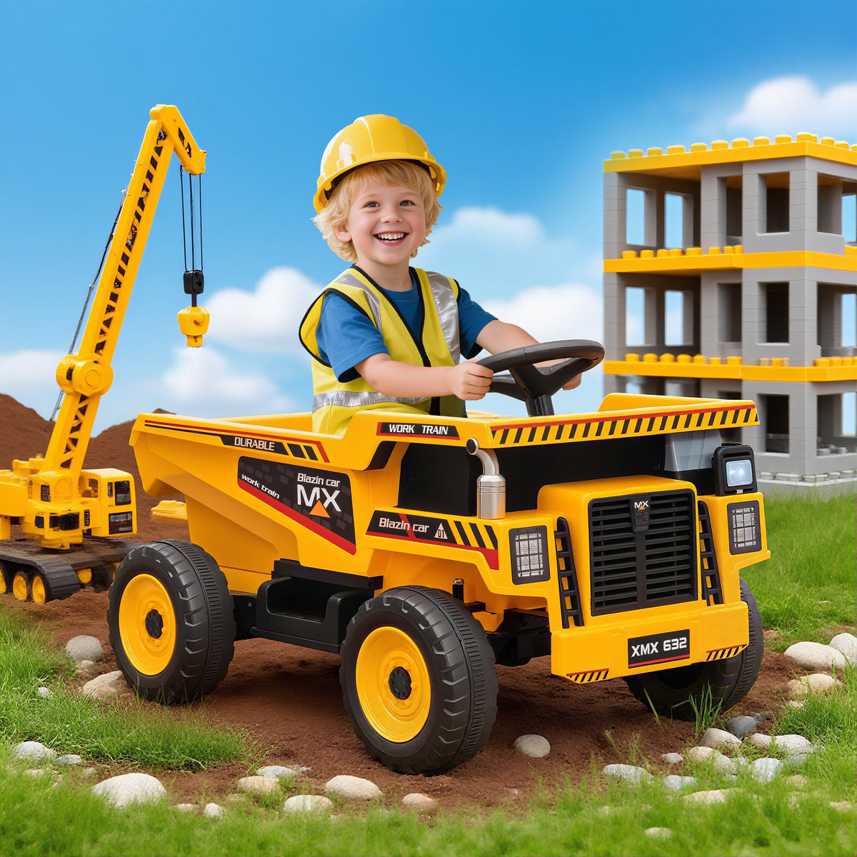 Kids Electric Car, Ride On Dump Truck, 12V Ride On Toy with Electric Dump Bed and Remote Control, Yellow