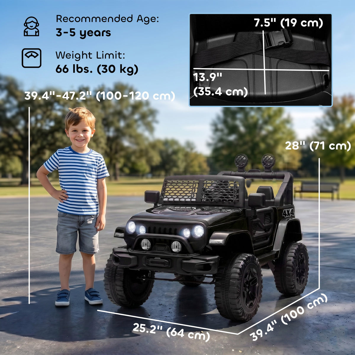 12V Battery Powered Kids Ride On Car Off Road Truck Toy w/ Parent Remote, Black