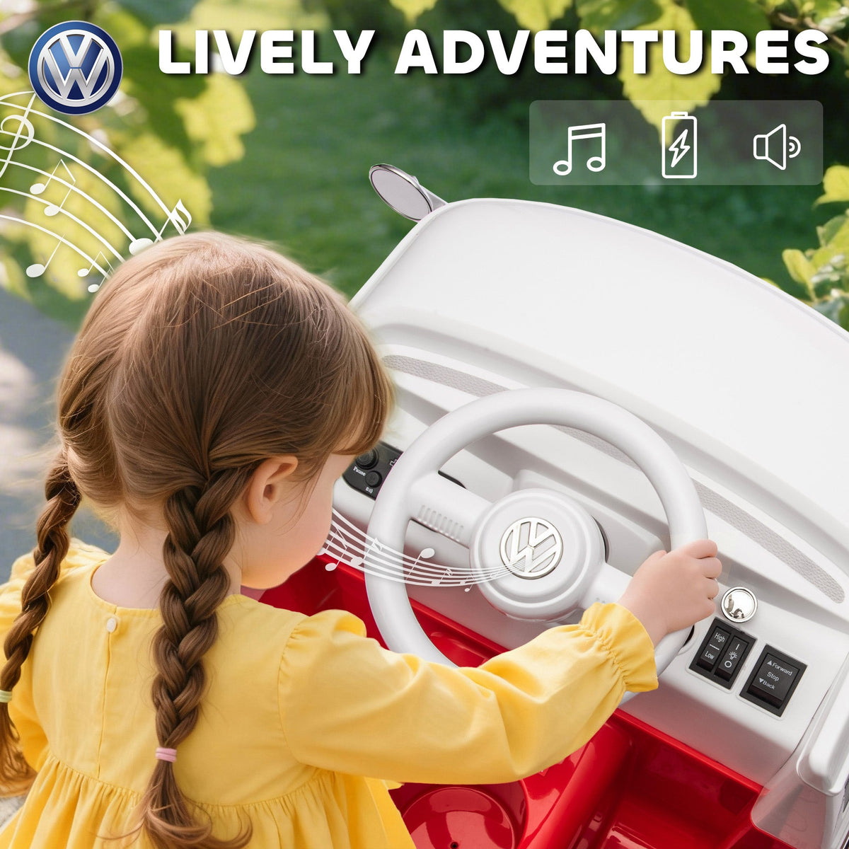 12V Kids Ride on Car, Lisensed Volkswagen T1 Electric Vehicle with Dual Motor and Soft Start for 3-7 Years, Red