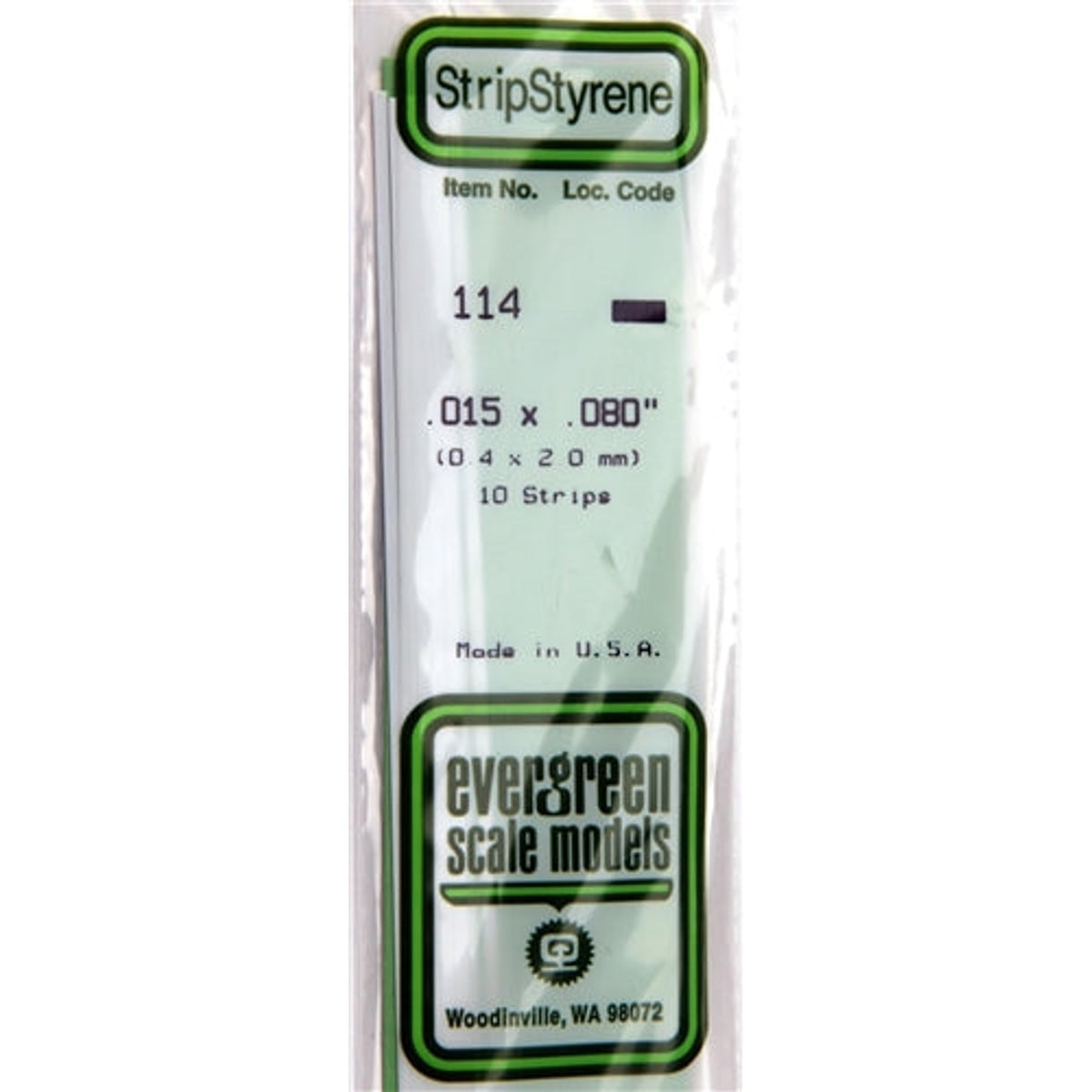 Evergreen Scale Models 114 Styrene Strip .015 X .080" (0.4 X 2.0 mm) 10 strips NIB