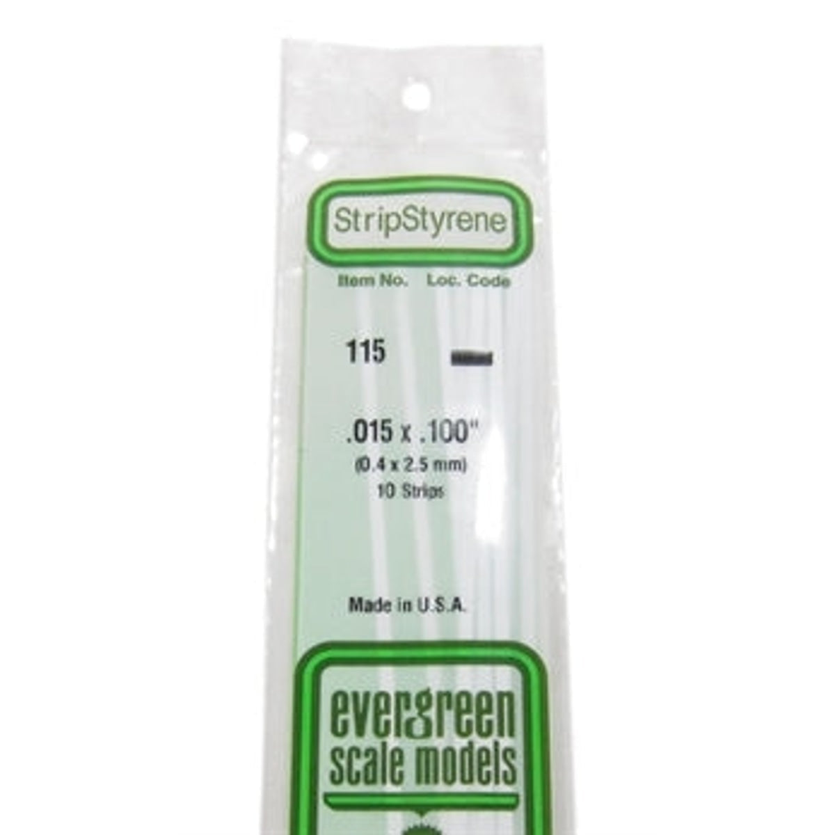 Evergreen Scale Models 115 Styrene Strip .015 X .100" (0.4 X 2.5mm) 10 strips NIB
