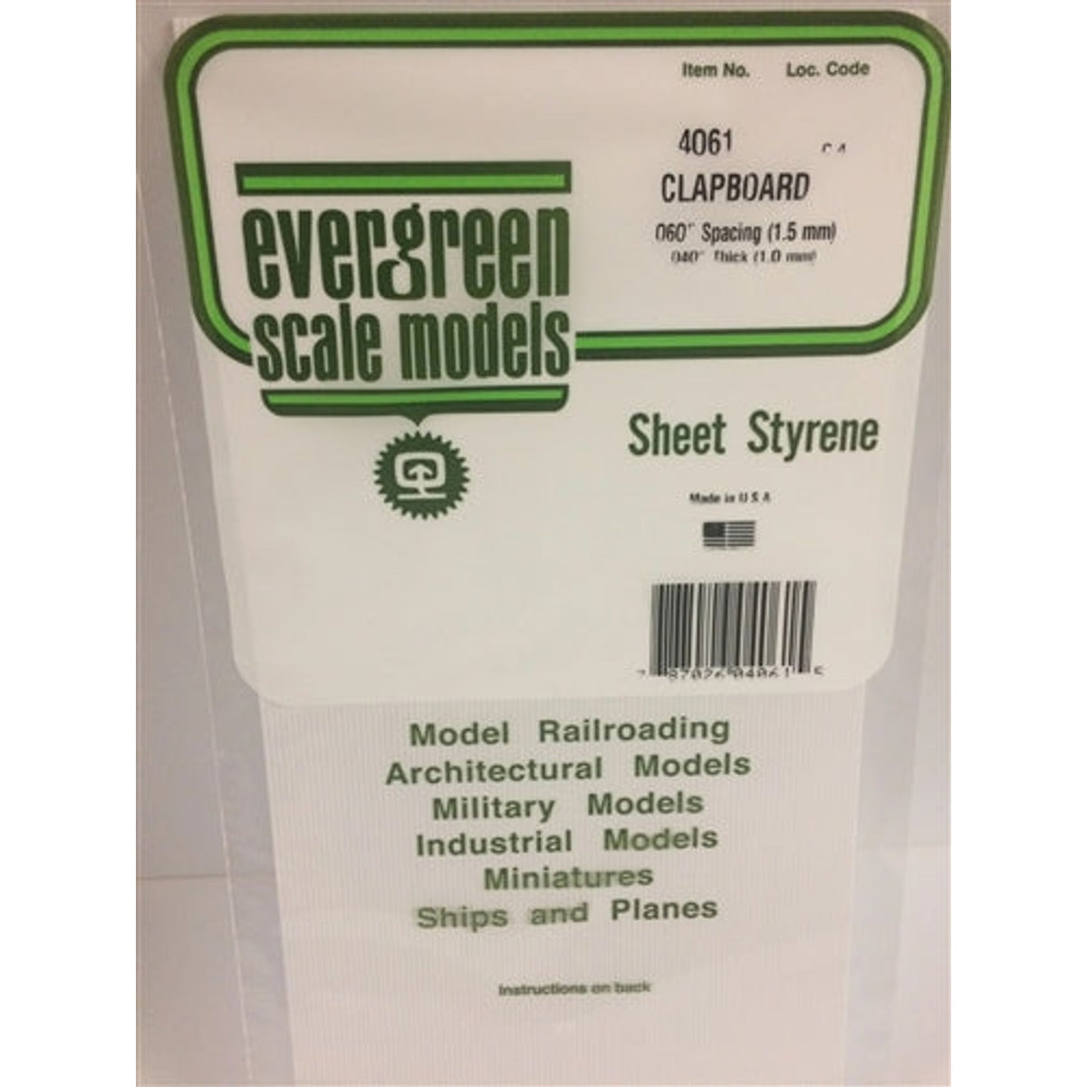 Evergreen Scale Models 4061 Styrene Siding Clapboard .040 x 6x12" .060" Spacing NIB
