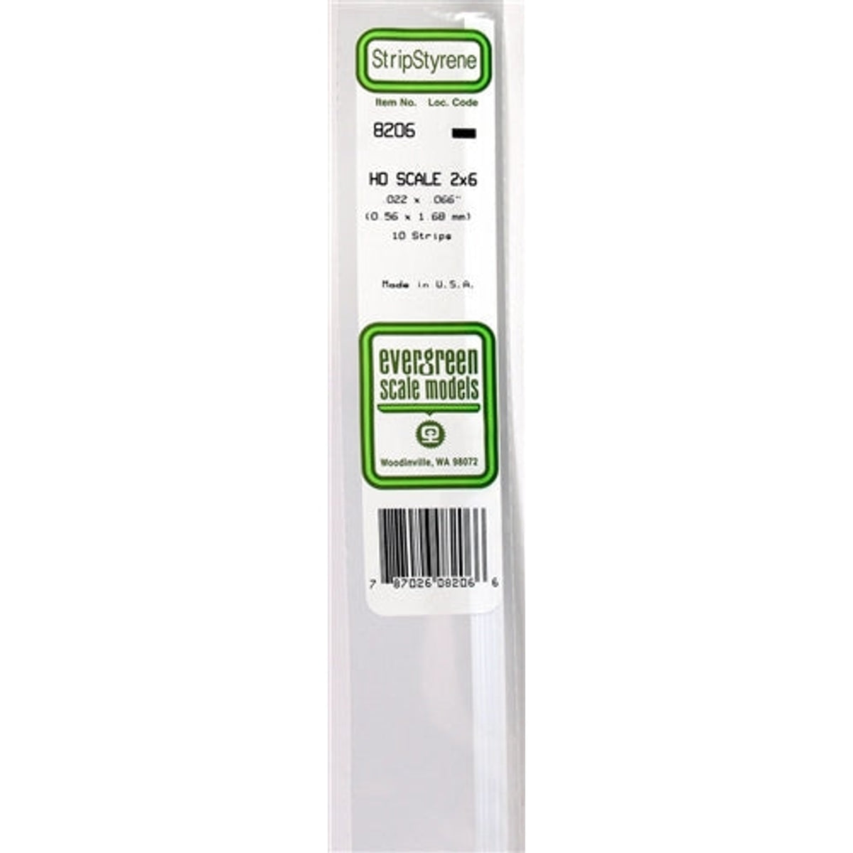 Evergreen Scale Models 8106 Styrene Strip 1x6 .011 x .066" (0.28 x 1.68 mm) 10 strips NIB