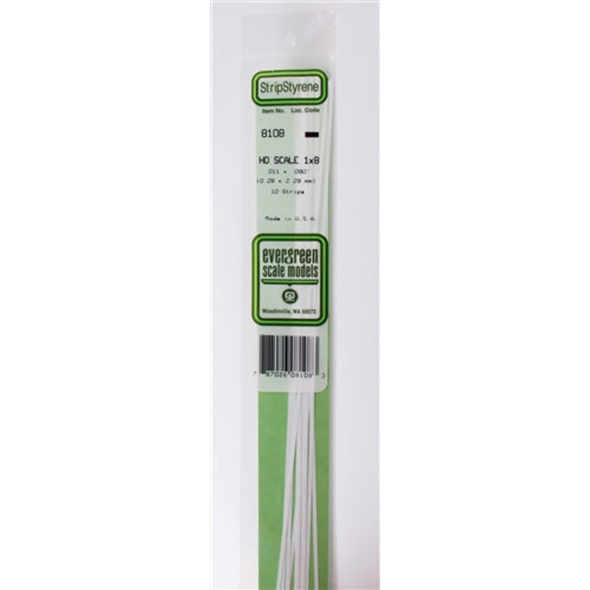 Evergreen Scale Models 8108 Styrene Strip .011 x .090" (0.28 x 2.29mm) 10 strips NIB