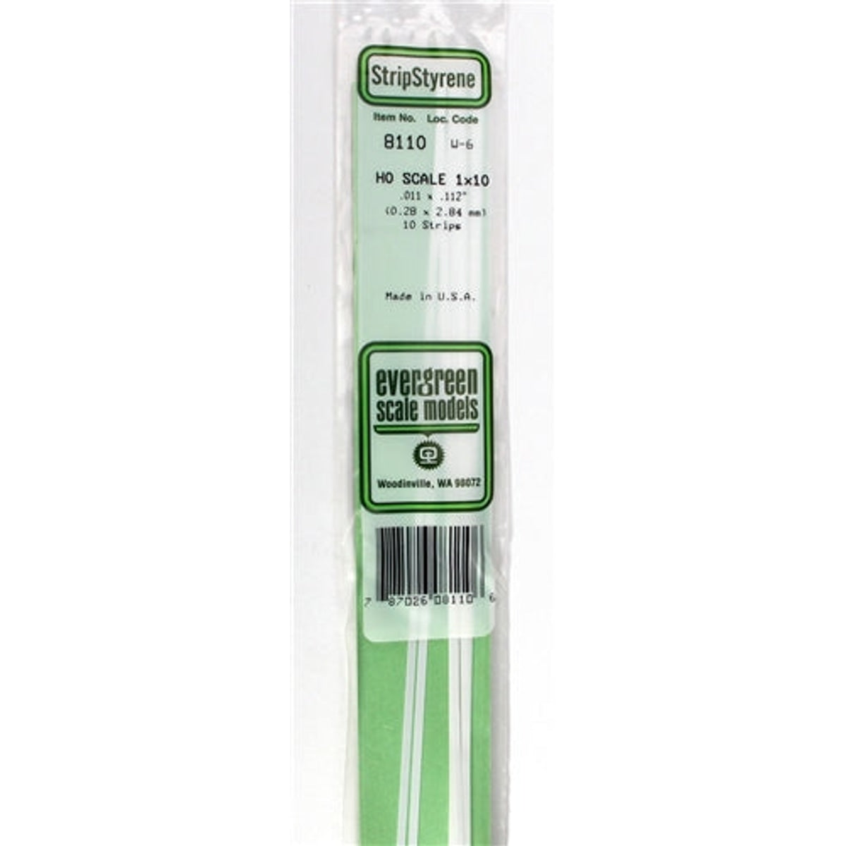 Evergreen Scale Models 8110 Styrene Strip 1 x 10 .011 x .112" (0.28 x 2.84mm) 10 strips NIB