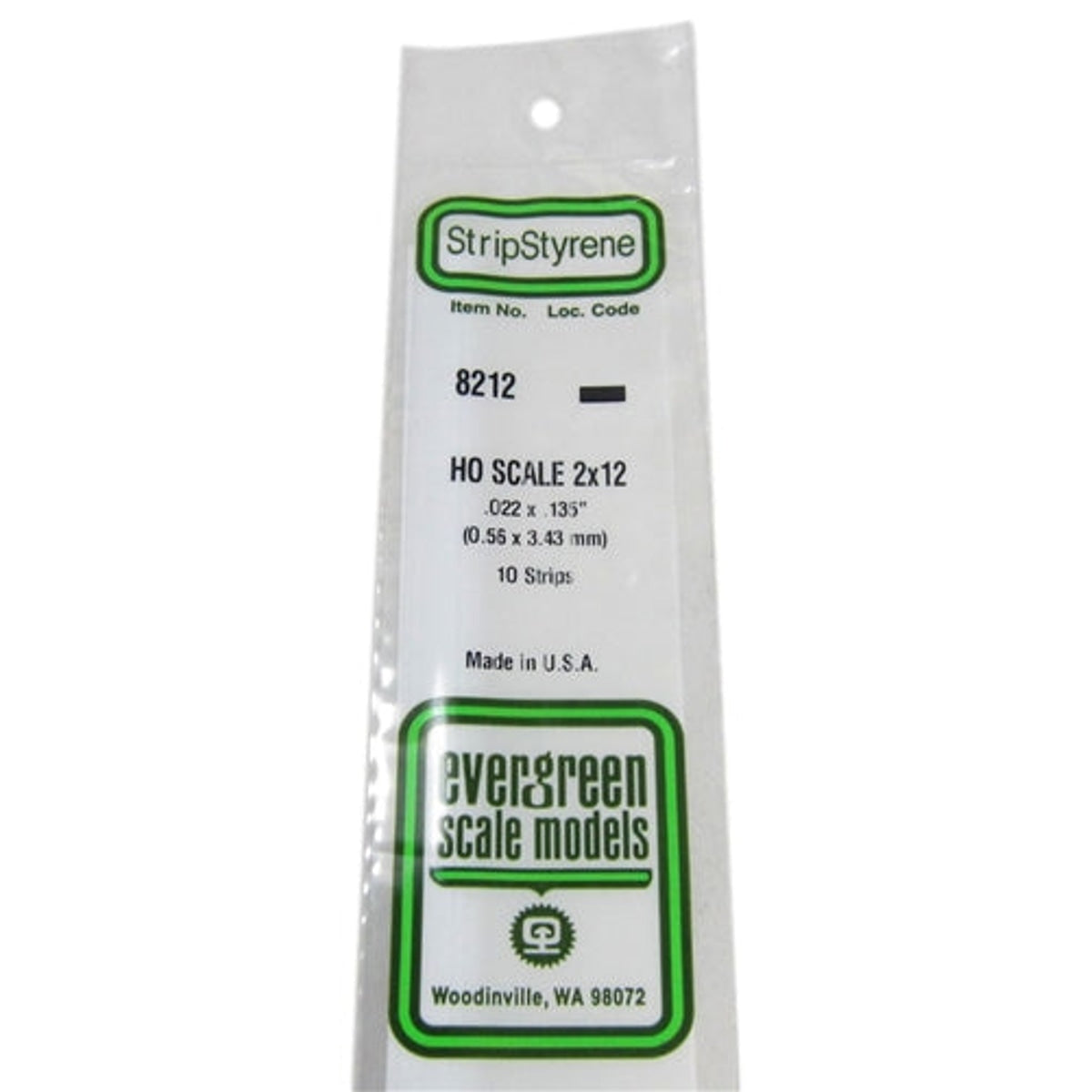 Evergreen Scale Models 8212 Styrene 2x12 .022 x .135" (0.56 x 3.43mm) 10 strips NIB