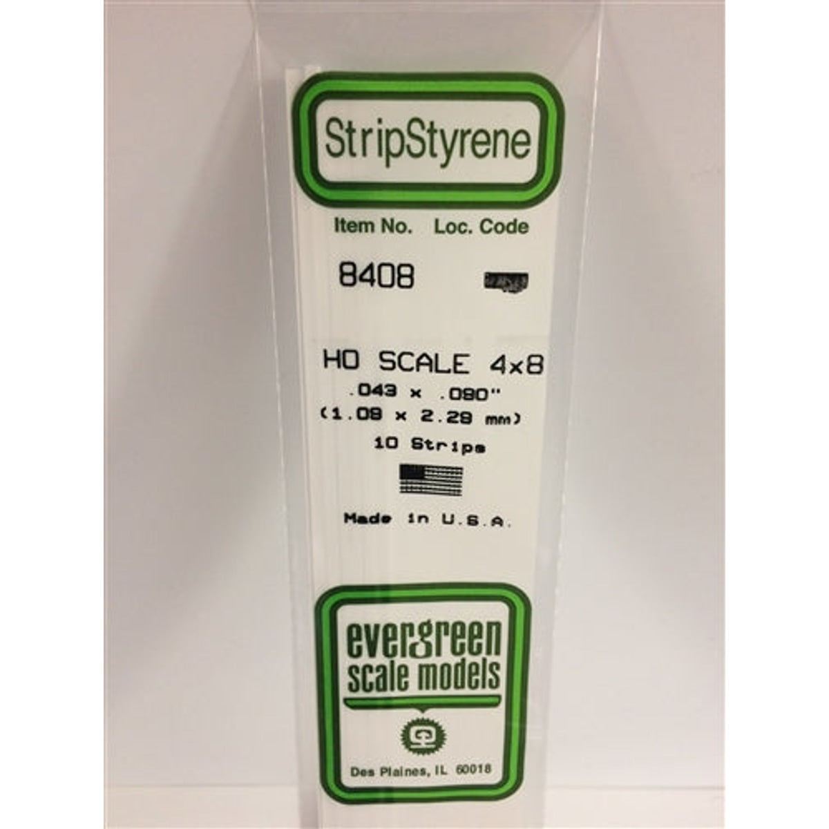 Evergreen Scale Models 8408 Styrene 4x8 .043 x .090" (1.09 x 2.29mm) 10 strips NIB