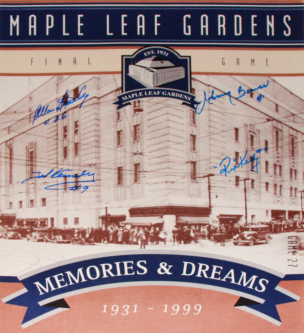 MAPLE LEAF GARDENS FINAL TICKET 16" X 20" SIGNED BY BOWER, T. KENNEDY, A. STANLEY & KELLY TORONTO MAPLE LEAFS NHL COLLECTIBLE (20" X 16") – AUTOGRAPHED MEMORABILIA DISPLAY – AUTHENTIC SIGNED COLLECTIBLE