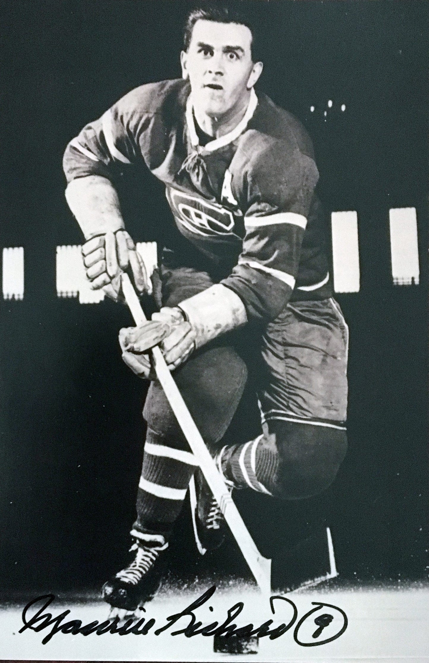 MAURICE RICHARD AUTOGRAPHED 5" X 7" SEPIA PHOTO – VINTAGE MONTREAL CANADIENS NHL MEMORABILIA
