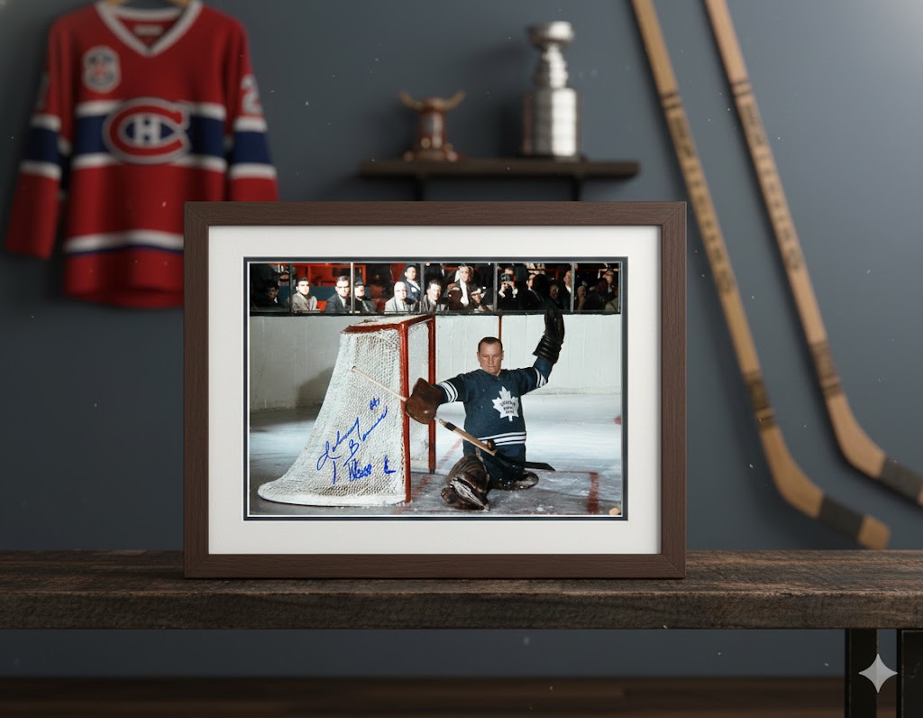 JOHNNY BOWER SIGNED 8" X 10"HORIZONTAL PHOTO – TORONTO MAPLE LEAFS NHL AUTOGRAPHED COLLECTIBLE (8" X 10")