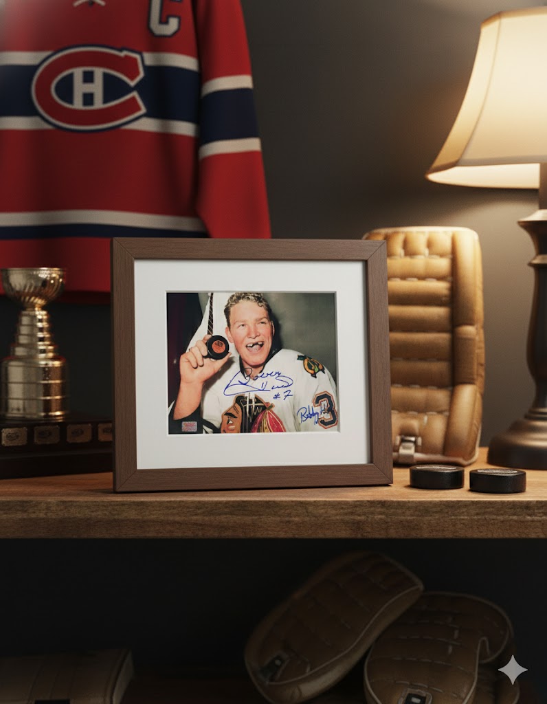 BOBBY HULL AUTOGRAPHED 50TH GOAL 8" X 10"COLOUR PHOTOGRAPH – CHICAGO BLACKHAWKS NHL SIGNED COLLECTIBLE (8" X 10")