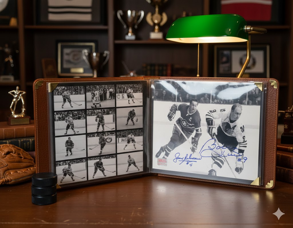 BOBBY HULL & JEAN BELIVEAU DUAL AUTOGRAPHED SIGNED 8" X 10"PHOTOGRAPH – CHICAGO BLACKHAWKS VS MONTREAL CANADIENS NHL COLLECTIBLE (8" X 10")