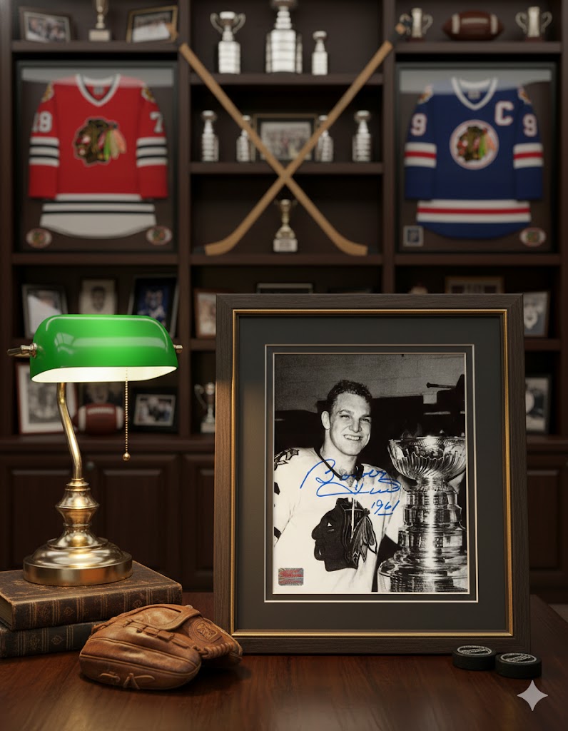 BOBBY HULL AUTOGRAPHED STANLEY CUP 8" X 10"PHOTOGRAPH – CHICAGO BLACKHAWKS NHL SIGNED HOCKEY COLLECTIBLE (8" X 10")