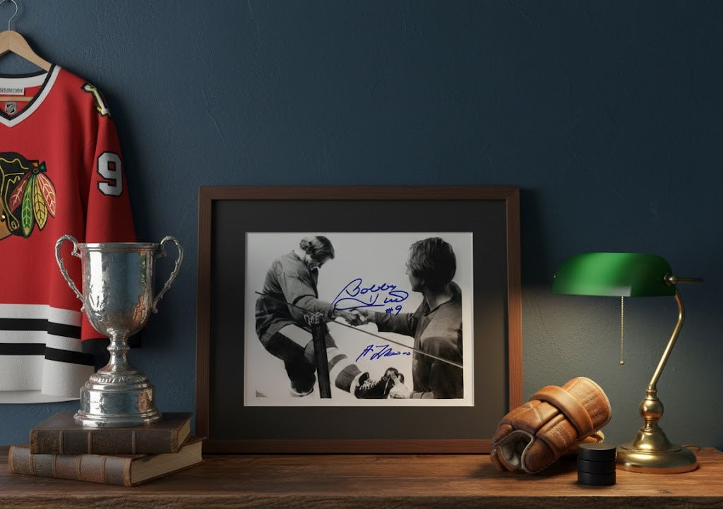 BOBBY HULL & GUY LAFLEUR DUAL AUTOGRAPHED SIGNED 8" X 10"PHOTOGRAPH – CHICAGO BLACKHAWKS VS MONTREAL CANADIENS NHL COLLECTIBLE (8" X 10")
