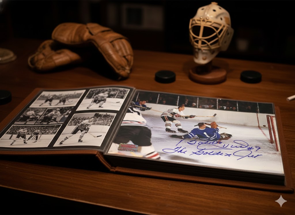 JOHNNY BOWER & BOBBY HULL DUAL SIGNED 8" X 12"PHOTOGRAPH – TORONTO MAPLE LEAFS VS CHICAGO BLACKHAWKS NHL AUTOGRAPHED COLLECTIBLE (8" X 12")