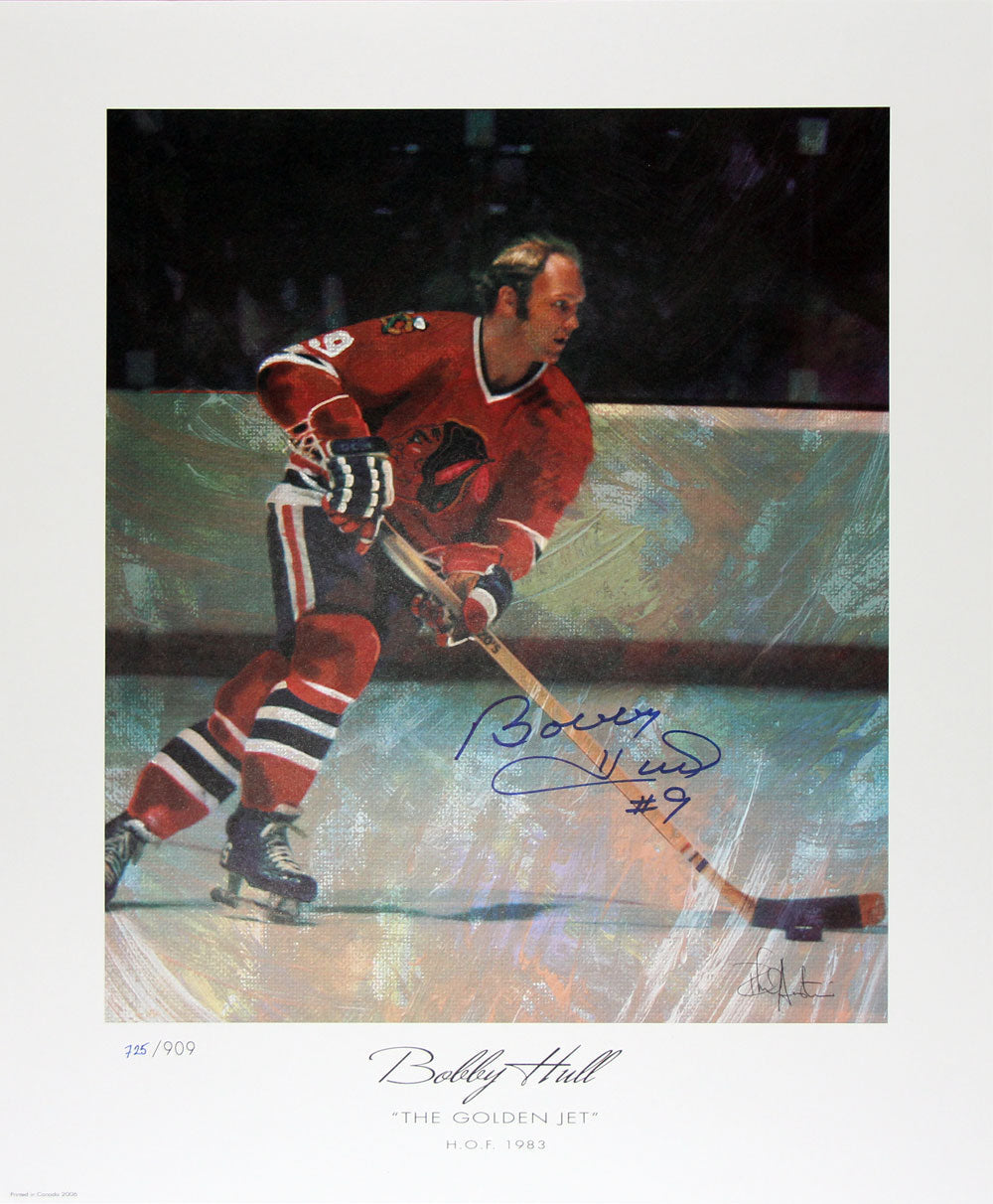 BOBBY HULL AUTOGRAPHED LITHOGRAPH – THE GOLDEN JET LTD. EDITION – NHL CHICAGO BLACKHAWKS COLLECTIBLE (22" X 18")