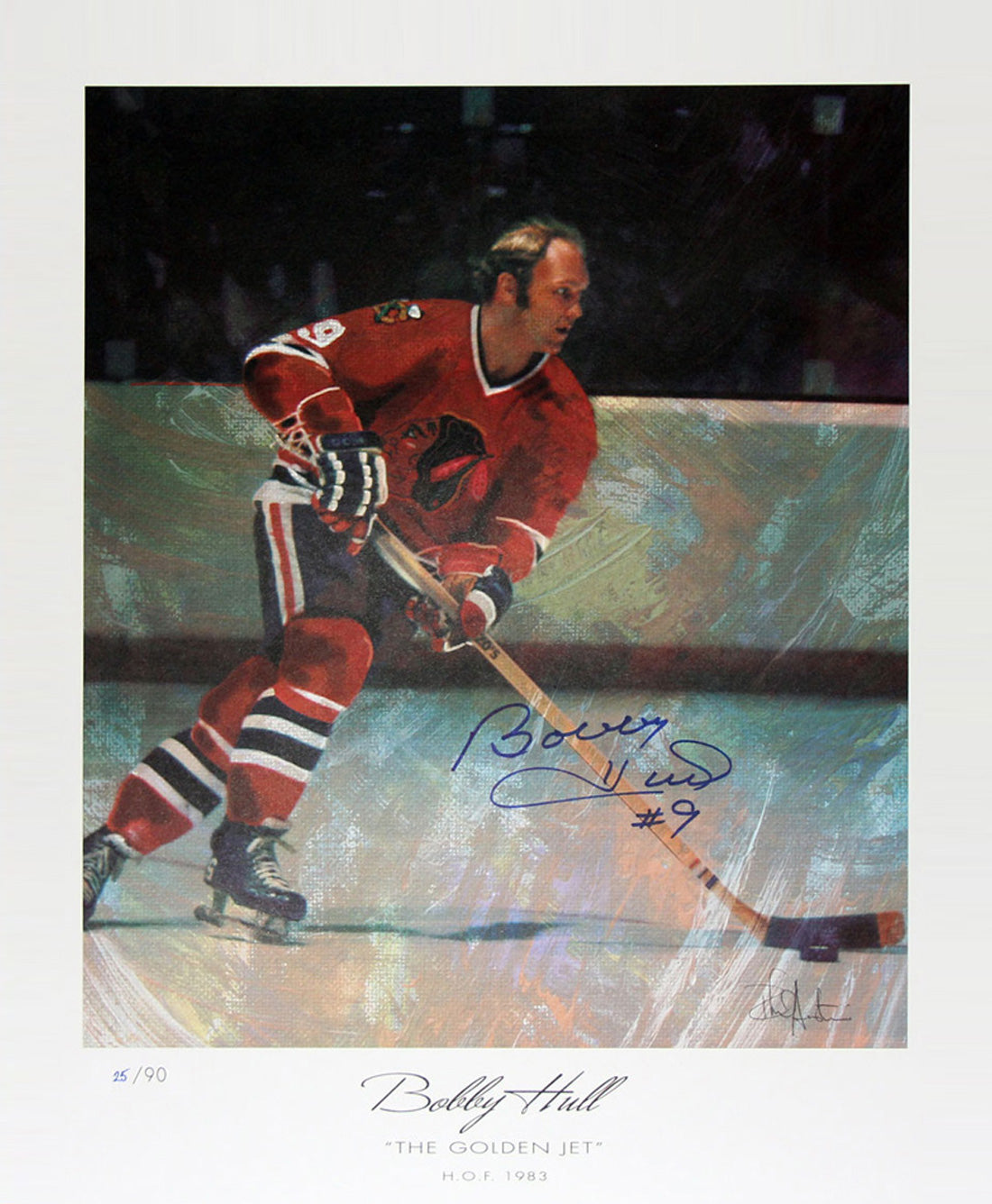BOBBY HULL SIGNED ARTIST PROOF LITHOGRAPH – LTD. ED /90 – CHICAGO BLACKHAWKS NHL COLLECTIBLE (22" X 18")