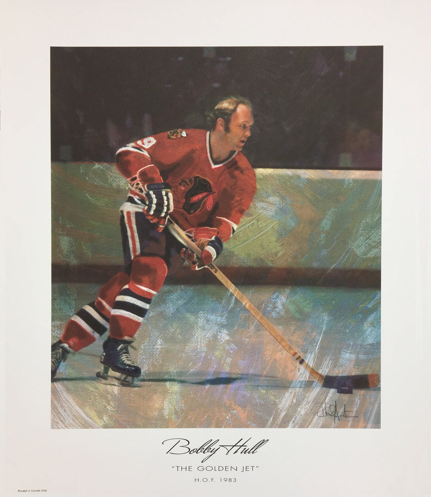 THE GOLDEN JET UNSIGNED LITHOGRAPH – BOBBY HULL CHICAGO COLLECTIBLE HOCKEY ART PRINT (13" X 11")