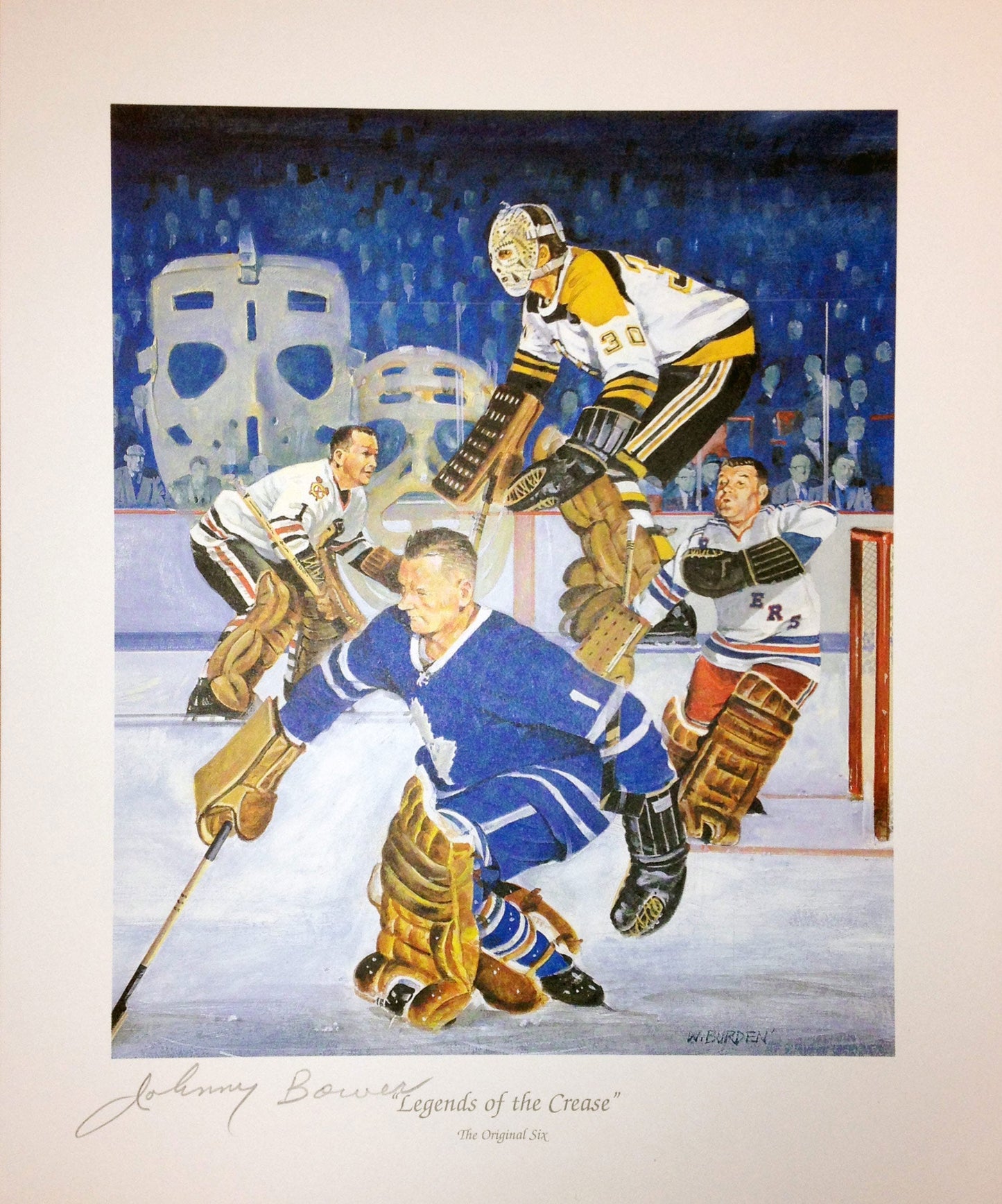 LEGENDS OF THE CREASE SIGNED LITHOGRAPH – JOHNNY BOWER – TORONTO HOCKEY WALL ART (11" X 9")