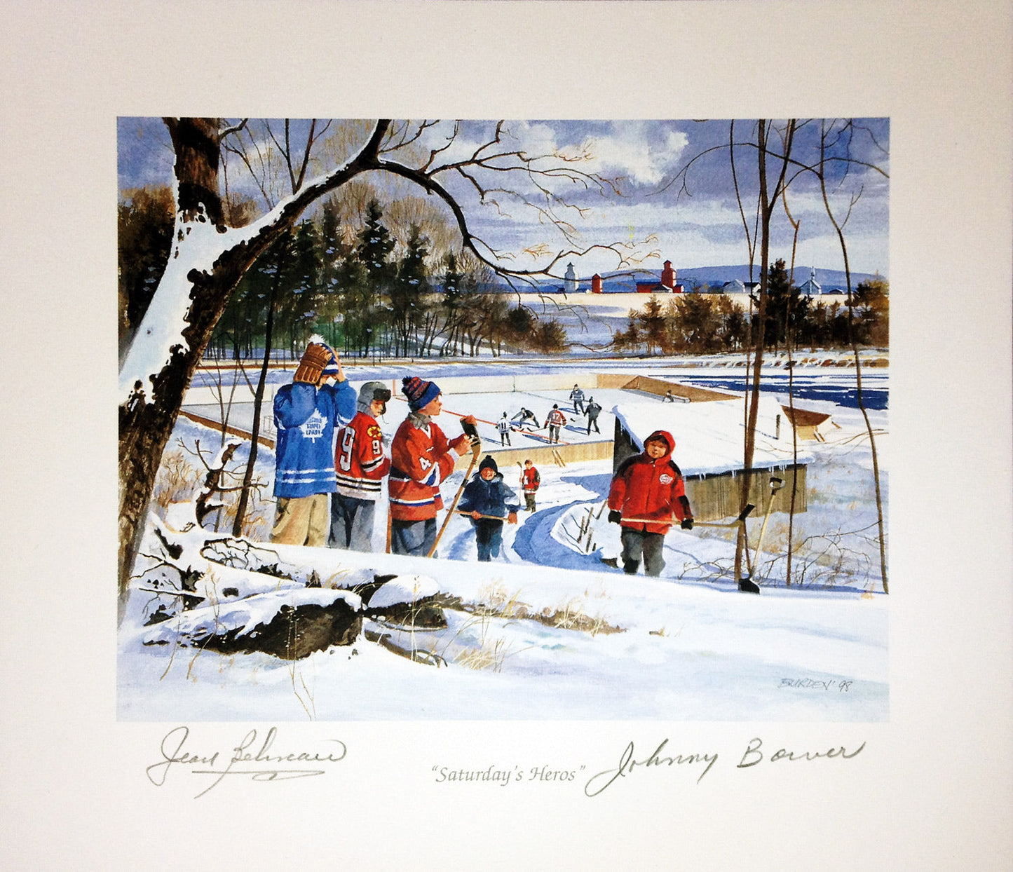 SATURDAY’S HEROES LITHOGRAPH SIGNED BY JEAN BÉLIVEAU & JOHNNY BOWER – 8.5X8 NHL LEGENDS AUTOGRAPH COLLECTIBLE