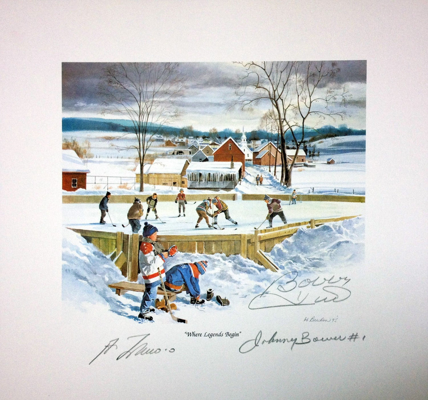WHERE LEGENDS BEGIN LITHOGRAPH SIGNED BY BOWER, HULL & LAFLEUR – NHL ICONS 10" X 10" COA CERTIFIED AUTOGRAPH COLLECTIBLE