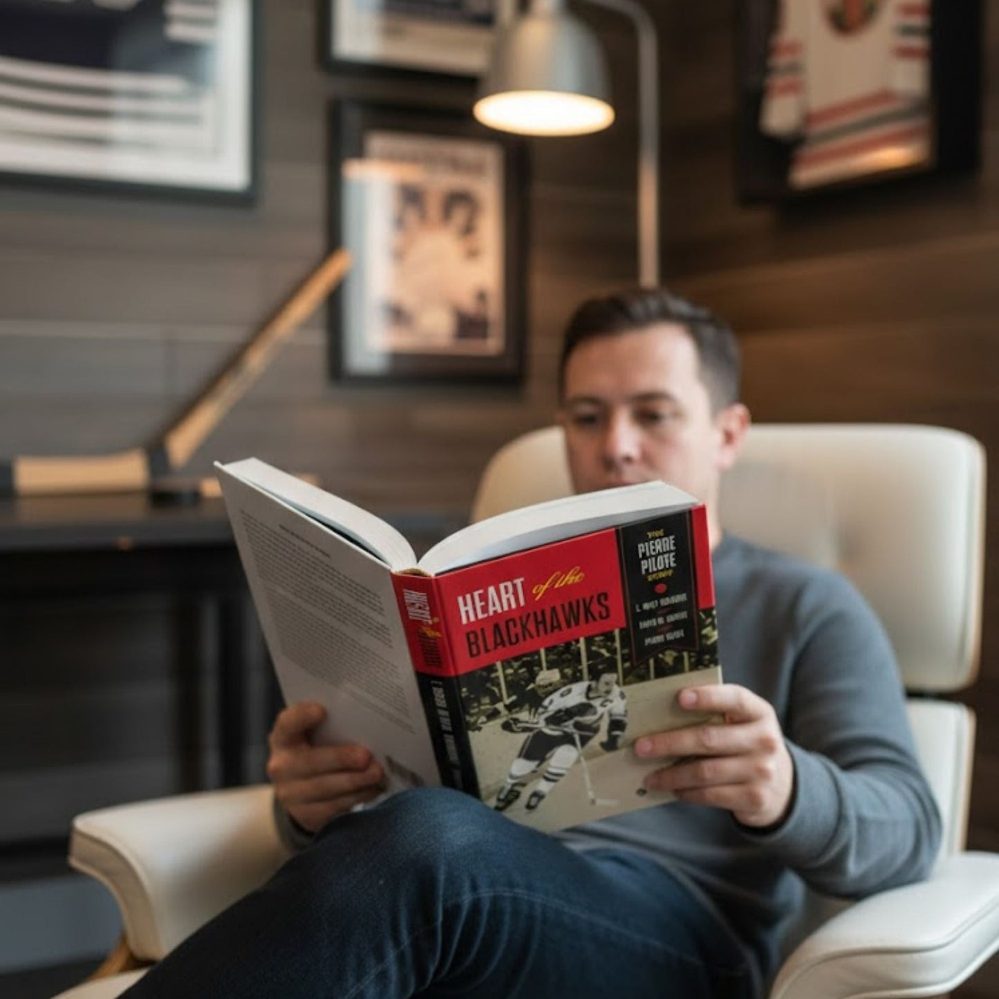 HEART OF THE BLACKHAWKS BOOK SIGNED BY PIERRE PILOTE - AUTOGRAPHED HOCKEY MEMOIR HARDCOVER 9 X 6 INCHES - CHICAGO HOCKEY LEGEND COLLECTIBLE MEMORABILIA
