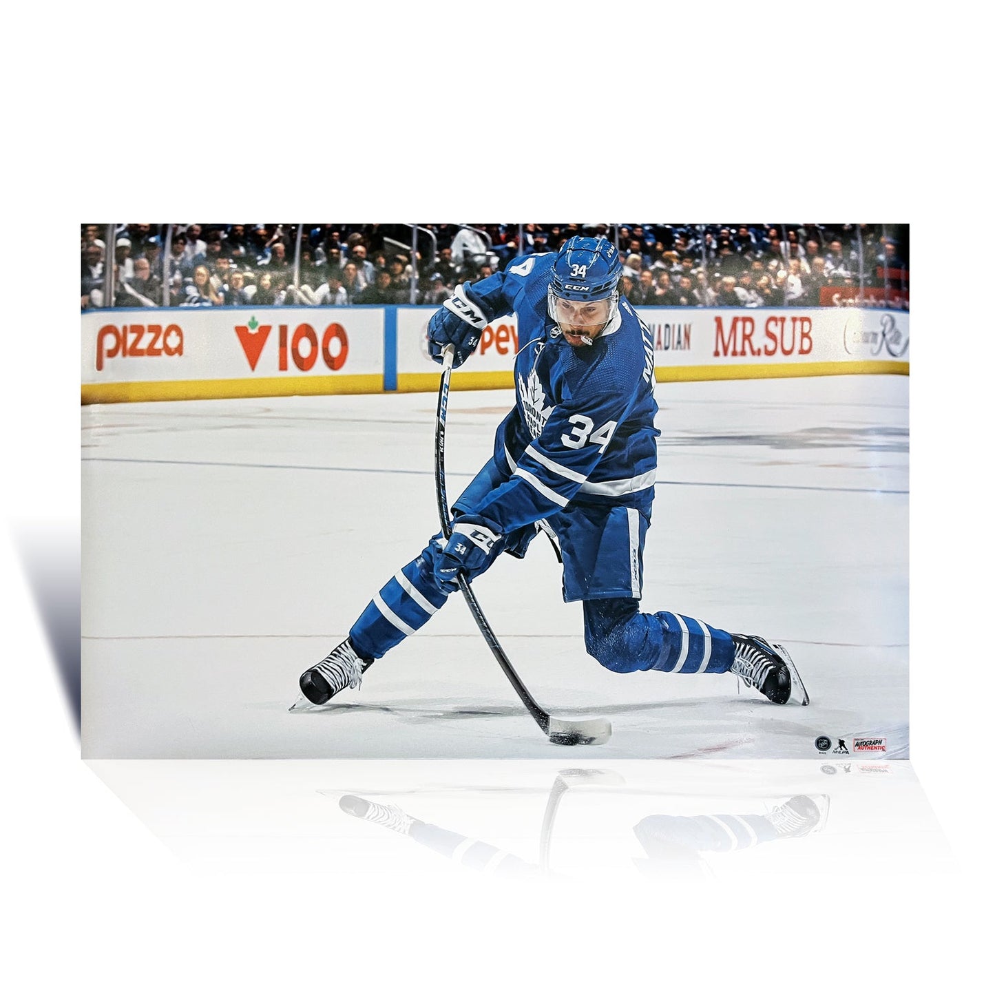 AUSTON MATTHEWS SLAPSHOT TORONTO NHL LICENSED HOCKEY POSTER PRINT – COLLECTIBLE WALL ART DECOR FEATURING STAR PLAYER – OFFICIAL MEMORABILIA GIFT FOR FANS – SPORTS PHOTO TRIBUTE – LEAFS FAN FAVORITE 34"X22"