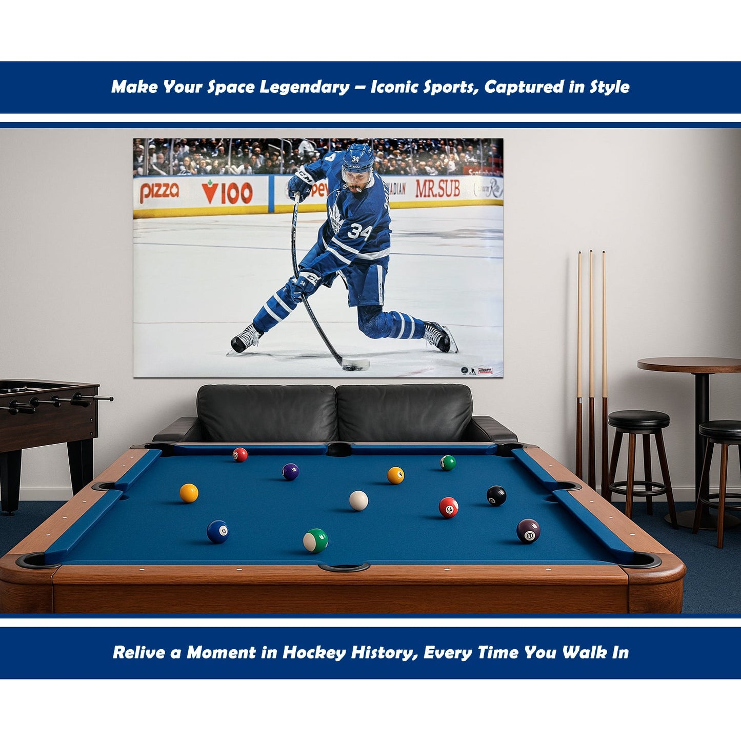 AUSTON MATTHEWS SLAPSHOT TORONTO NHL LICENSED HOCKEY POSTER PRINT – COLLECTIBLE WALL ART DECOR FEATURING STAR PLAYER – OFFICIAL MEMORABILIA GIFT FOR FANS – SPORTS PHOTO TRIBUTE – LEAFS FAN FAVORITE 34"X22"