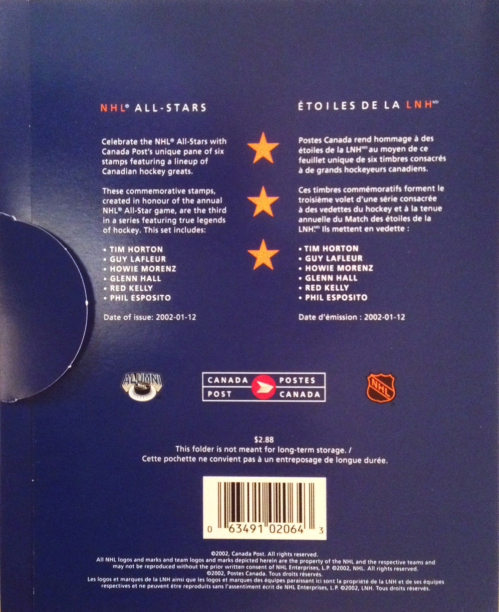 CANADA POST 2002 ALUMNI ALL-STAR STAMP SET – GUY LAFLEUR & PHIL ESPOSITO NHL LEGENDS (8" X 6.5")