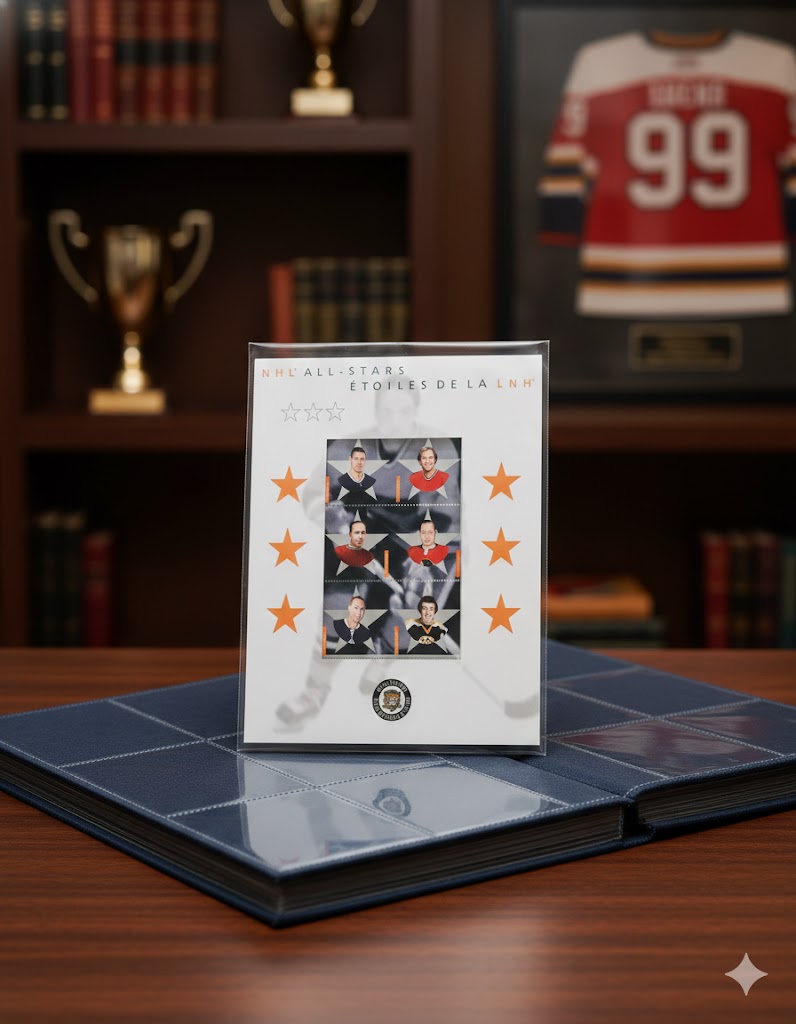 CANADA POST 2002 ALUMNI ALL-STAR STAMP SET – GUY LAFLEUR & PHIL ESPOSITO NHL LEGENDS (8" X 6.5")