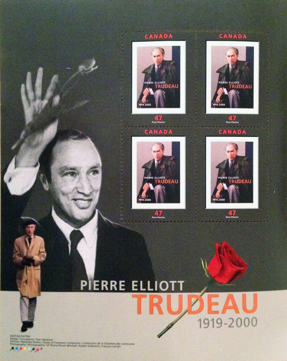 PIERRE TRUDEAU COMMEMORATIVE STAMP SET (6.5" BY 5.5")