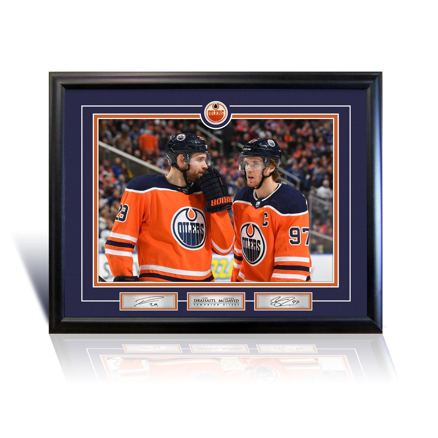CONNOR MCDAVID AND LEON DRAISAITL EDMONTON 16" X 20" PHOTOGRAPH MUSEUM FRAME COLLECTIBLE – NHL OILERS MEMORABILIA WALL ART DISPLAY DECOR GIFT HOCKEY AUTOGRAPH TRIBUTE (24" BY 20")