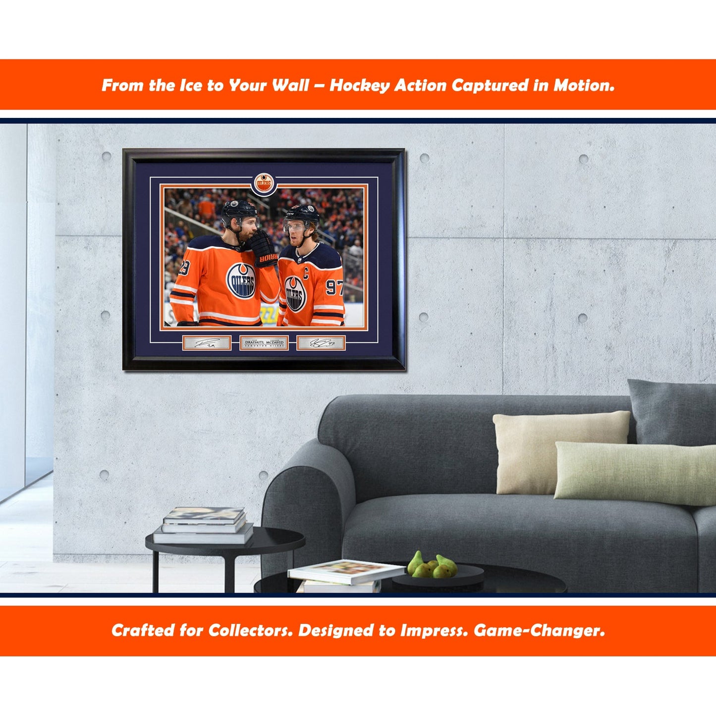 CONNOR MCDAVID AND LEON DRAISAITL EDMONTON 16" X 20" PHOTOGRAPH MUSEUM FRAME COLLECTIBLE – NHL OILERS MEMORABILIA WALL ART DISPLAY DECOR GIFT HOCKEY AUTOGRAPH TRIBUTE (24" BY 20")