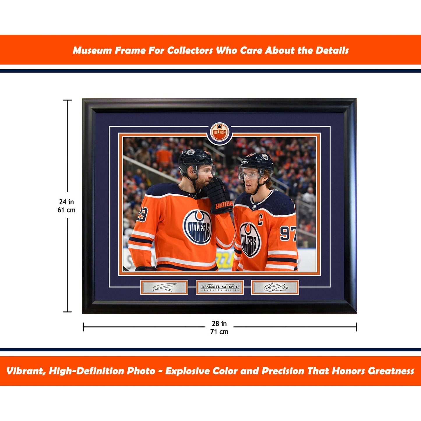 CONNOR MCDAVID AND LEON DRAISAITL EDMONTON 16" X 20" PHOTOGRAPH MUSEUM FRAME COLLECTIBLE – NHL OILERS MEMORABILIA WALL ART DISPLAY DECOR GIFT HOCKEY AUTOGRAPH TRIBUTE (24" BY 20")