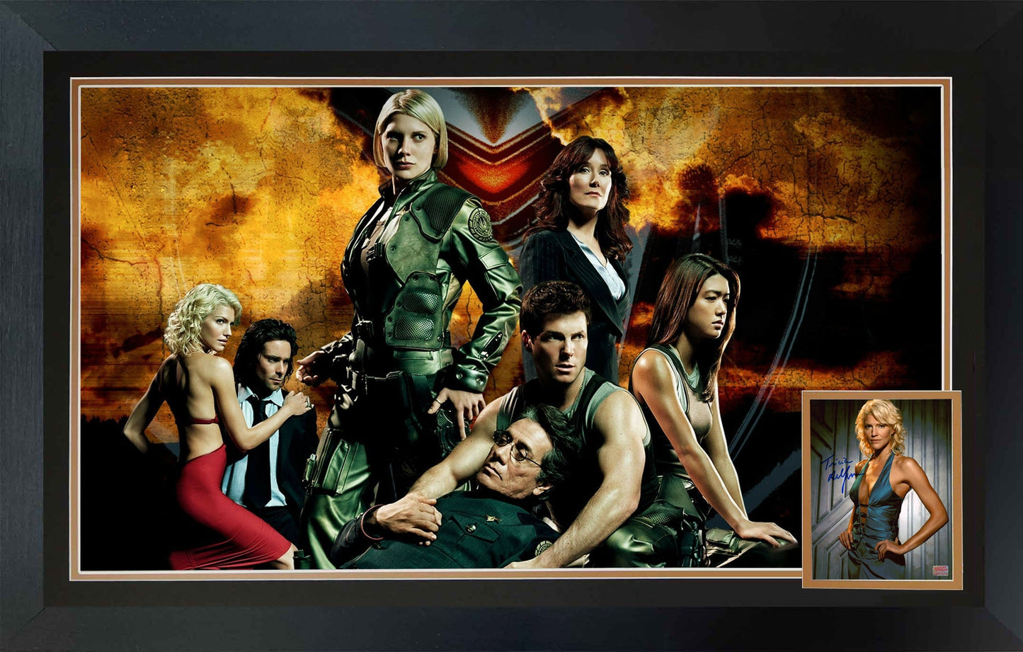 TRICIA HELFER SIGNED BATTLESTAR GALACTICA AUTOGRAPHED FRAMED DISPLAY – AUTHENTIC NUMBER SIX SCI-FI TELEVISION MEMORABILIA (38.5" X 28")