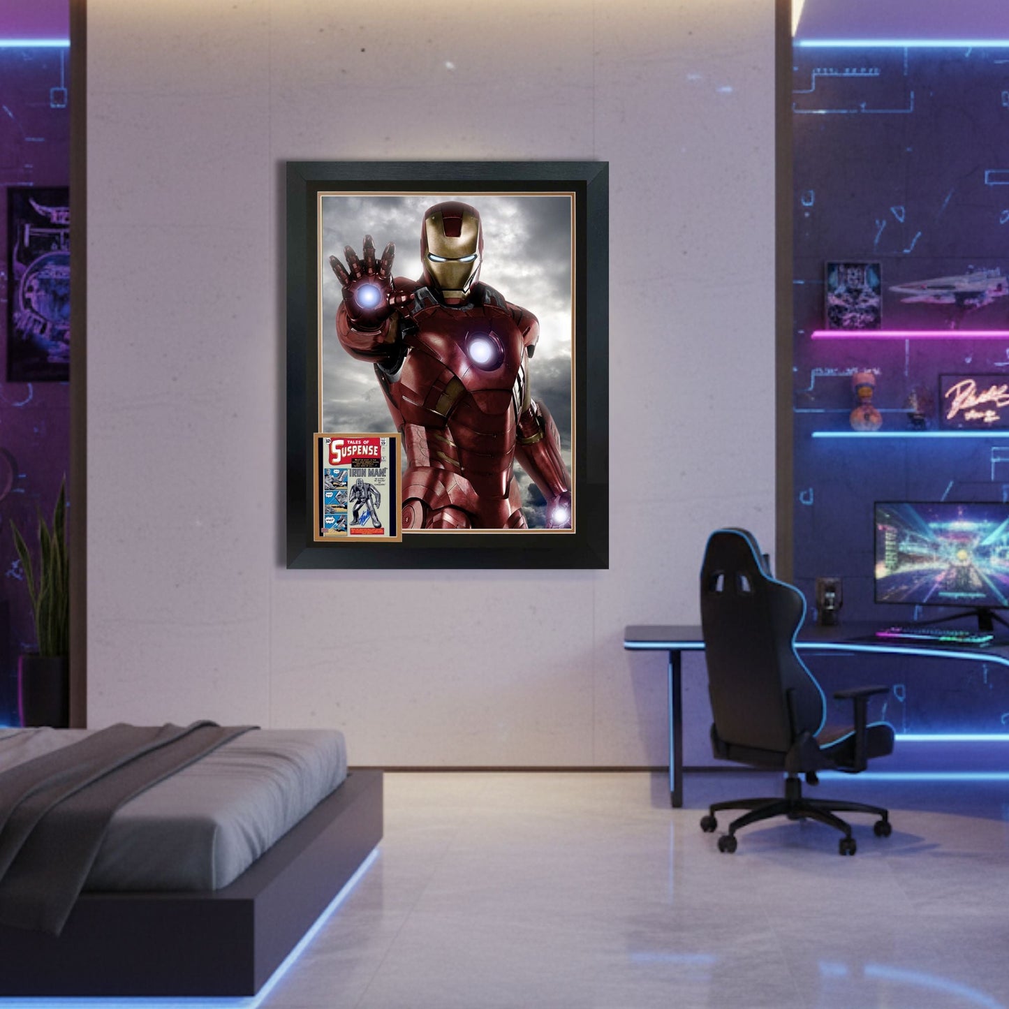 STAN LEE AUTOGRAPHED IRON MAN FRAMED VERTICAL COLLECTOR DISPLAY – MARVEL COLLECTIBLE (38.5" X 28") – RARE COLLECTOR'S ITEM