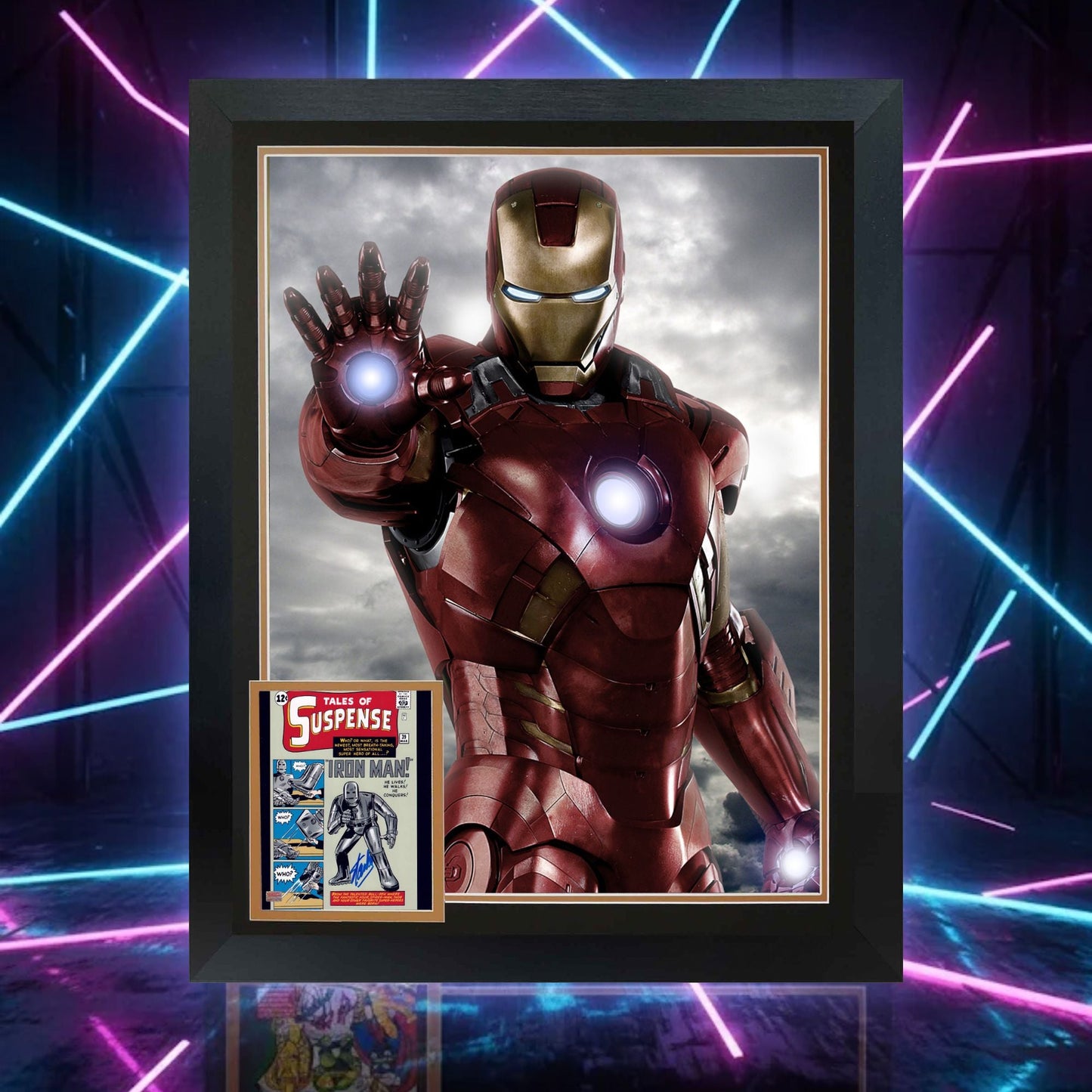 STAN LEE AUTOGRAPHED IRON MAN FRAMED VERTICAL COLLECTOR DISPLAY – MARVEL COLLECTIBLE (38.5" X 28") – RARE COLLECTOR'S ITEM