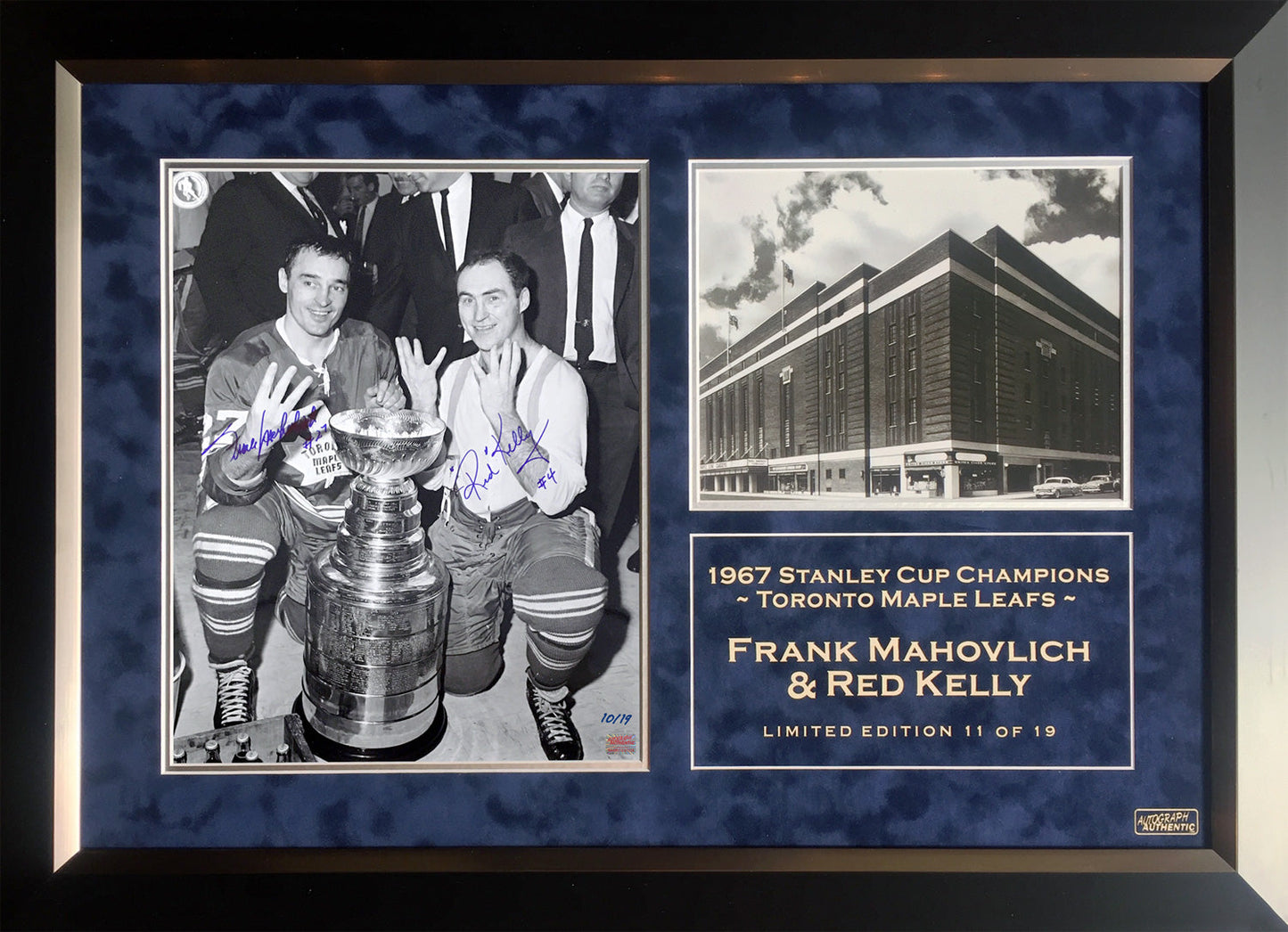 FRANK MAHOVLICH AND RED KELLY SIGNED 11X14 PHOTO – LIMITED EDITION FRAMED NHL COLLECTIBLE (34" X 22")