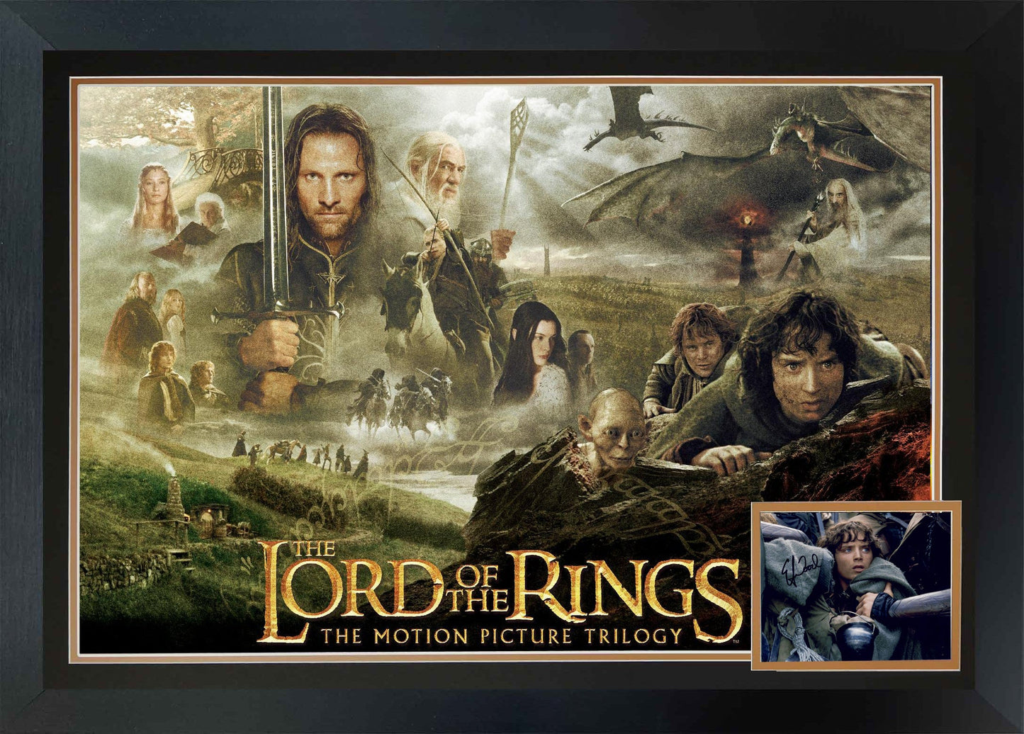 ELIJAH WOOD SIGNED THE LORD OF THE RINGS AUTOGRAPHED FRAMED COLLECTOR DISPLAY – FRODO BAGGINS MOVIE MEMORABILIA (38.5" X 28")