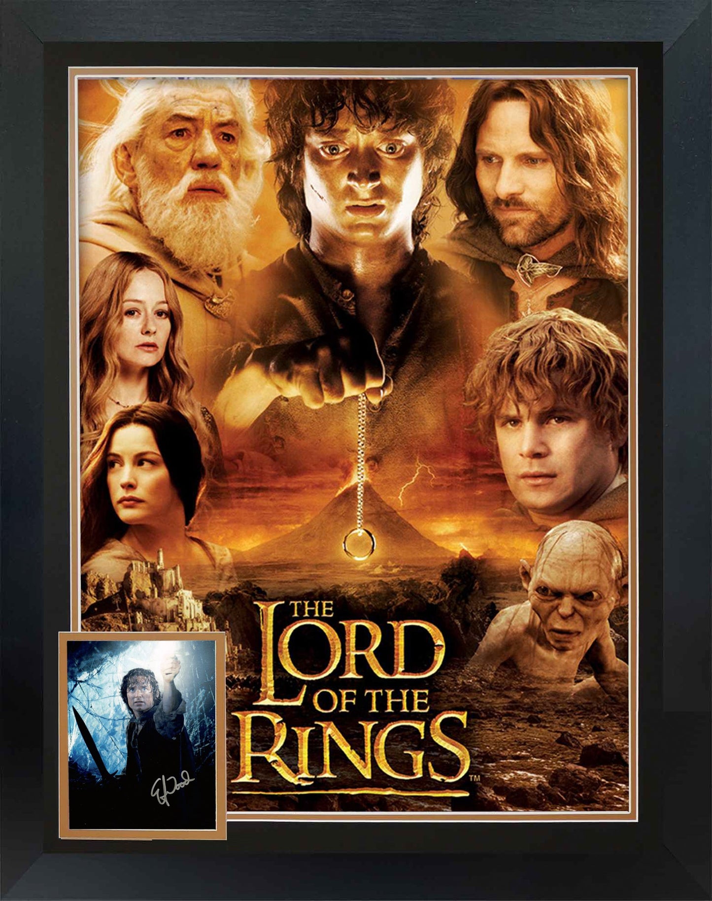 ELIJAH WOOD AUTOGRAPHED THE LORD OF THE RINGS FRAMED COLLECTOR DISPLAY – FRODO BAGGINS MIDDLE-EARTH MEMORABILIA (38.5" X 28")
