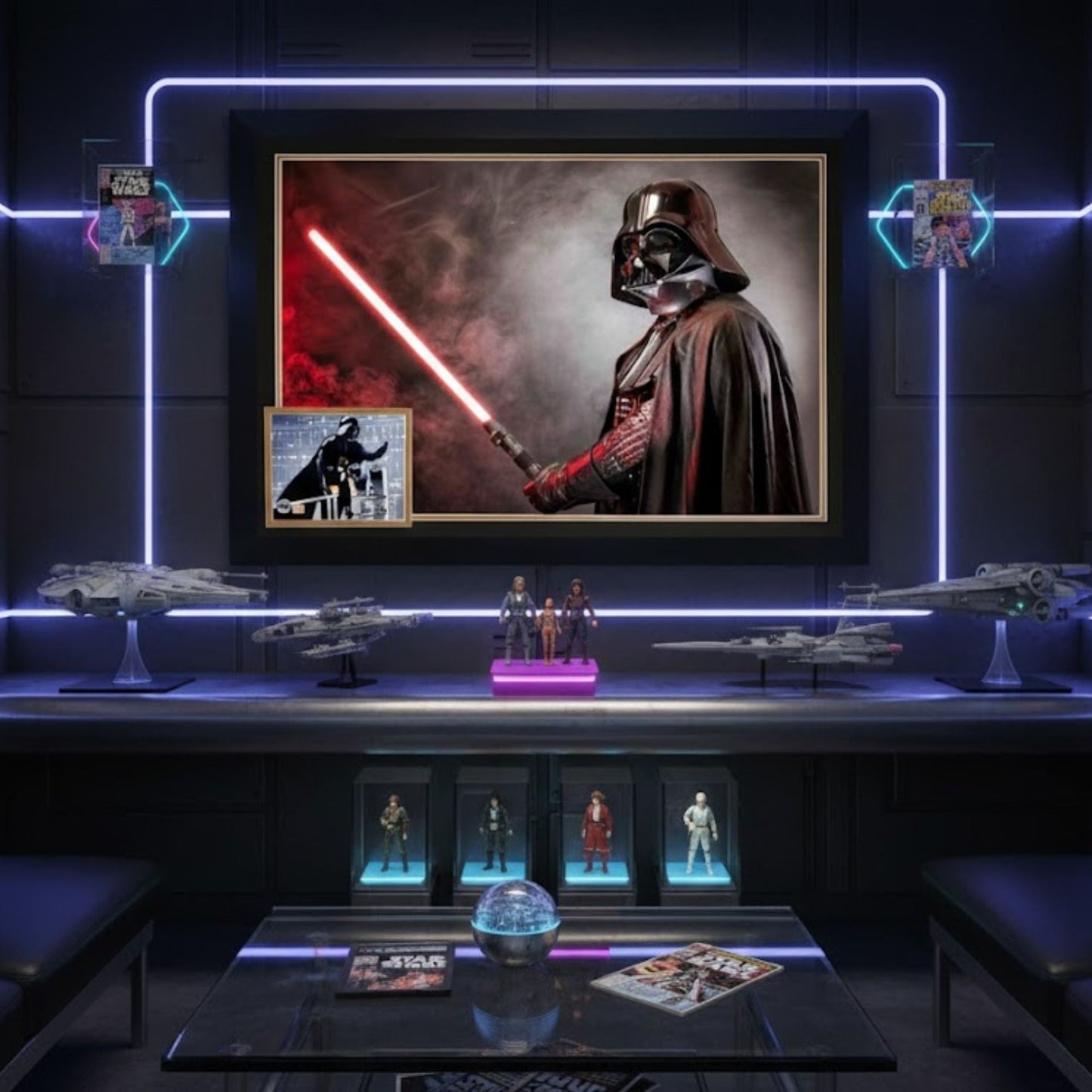 DAVID PROWSE AUTOGRAPHED DARTH VADER FRAMED COLLECTOR DISPLAY – STAR WARS SIGNED PHOTO WALL ART (38.5" BY 28")