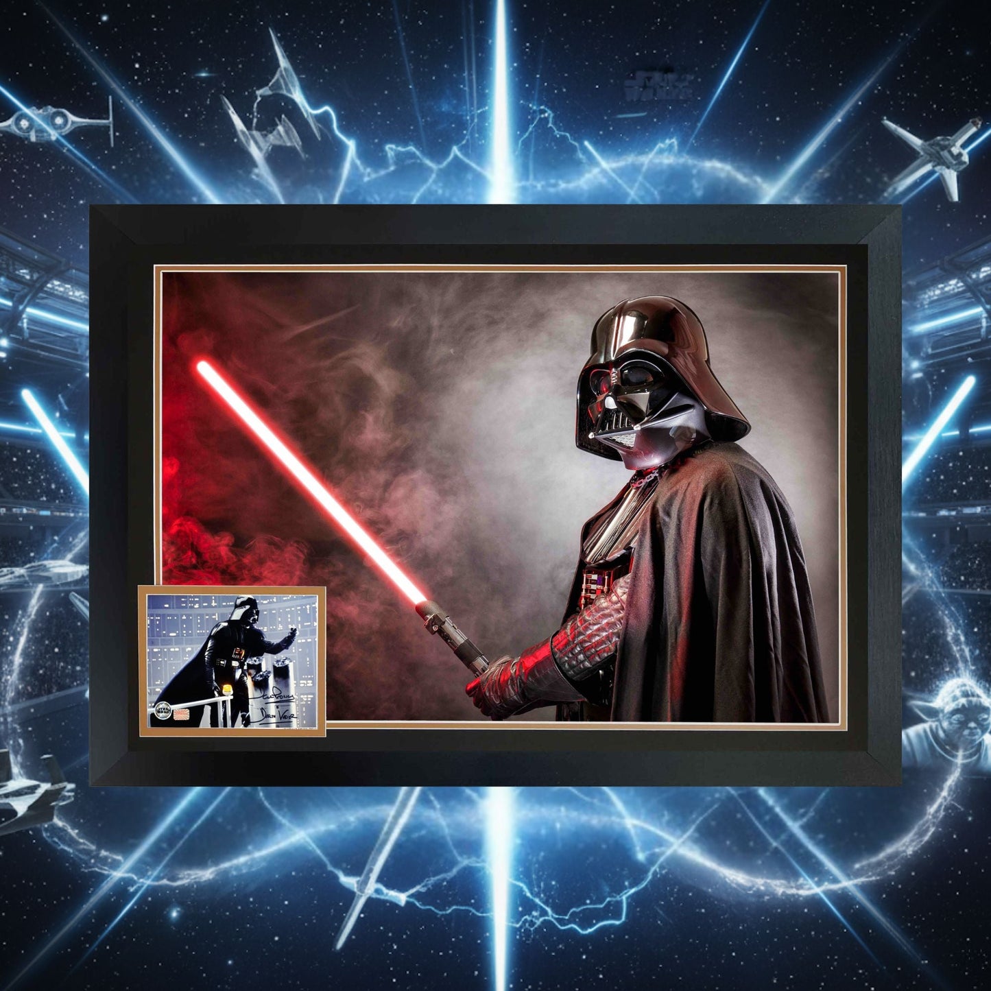 DAVID PROWSE AUTOGRAPHED DARTH VADER FRAMED COLLECTOR DISPLAY – STAR WARS SIGNED PHOTO WALL ART (38.5" BY 28")